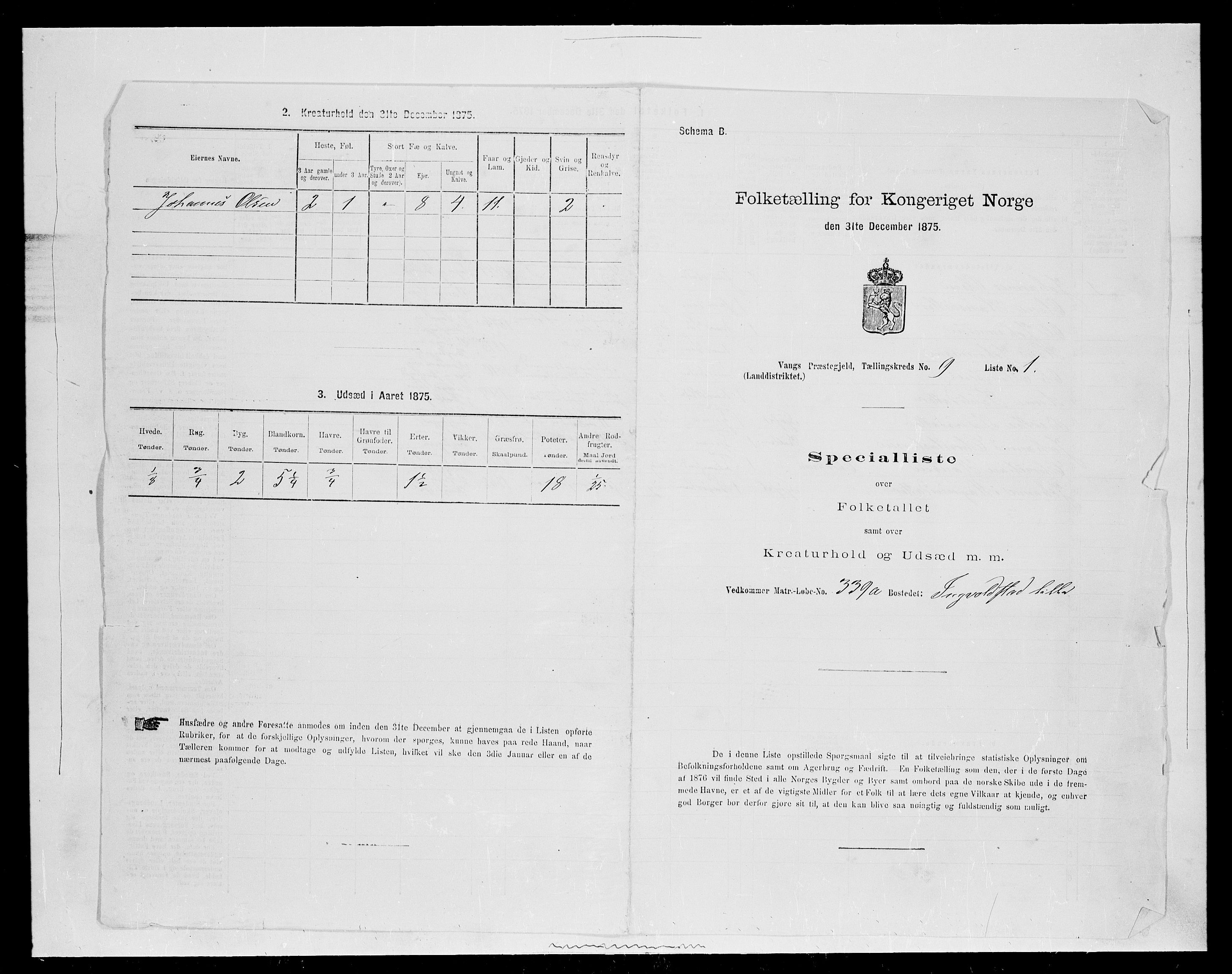 SAH, 1875 census for 0414L Vang/Vang og Furnes, 1875, p. 1906