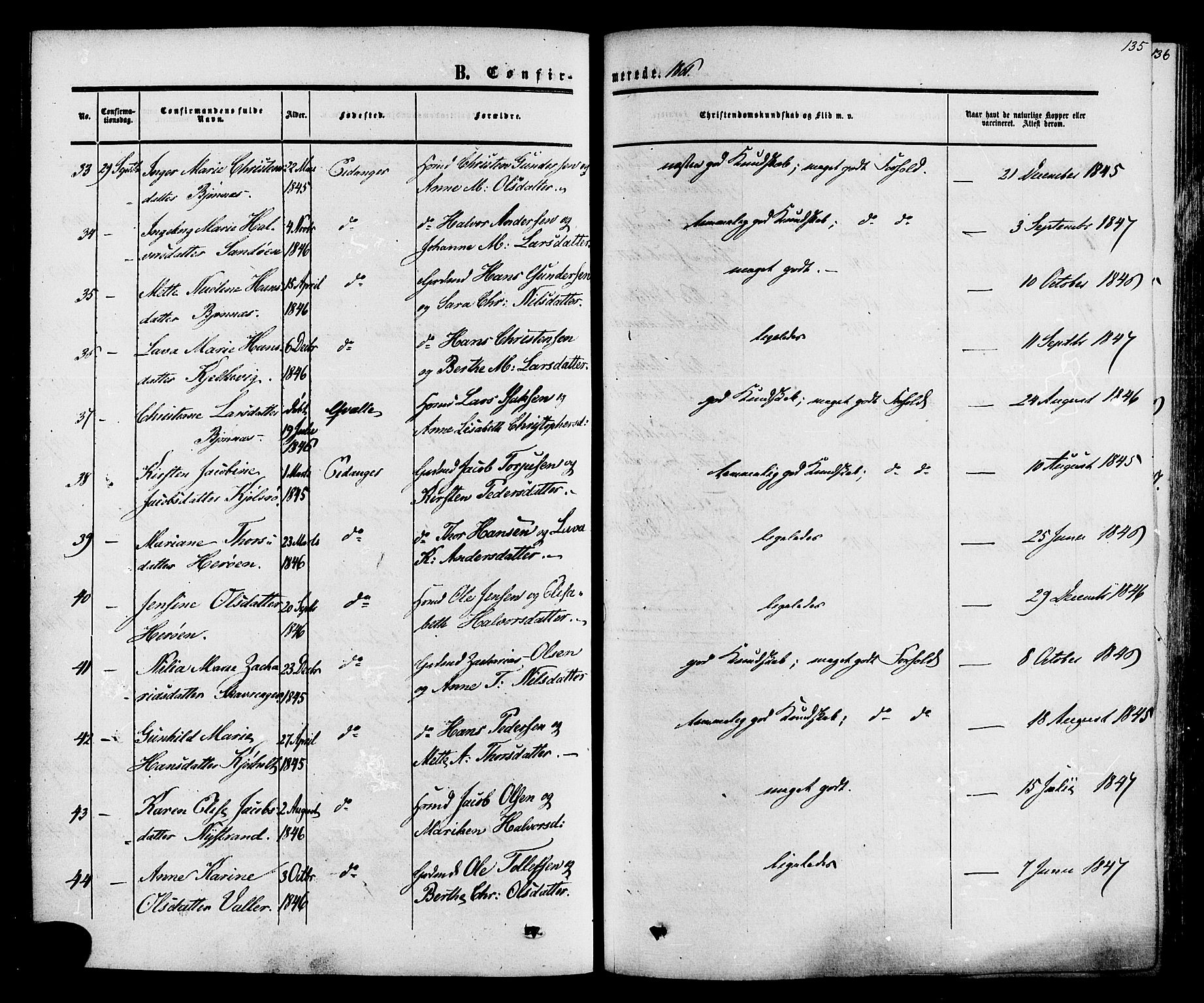 Eidanger kirkebøker, SAKO/A-261/F/Fa/L0010: Parish register (official) no. 10, 1859-1874, p. 135