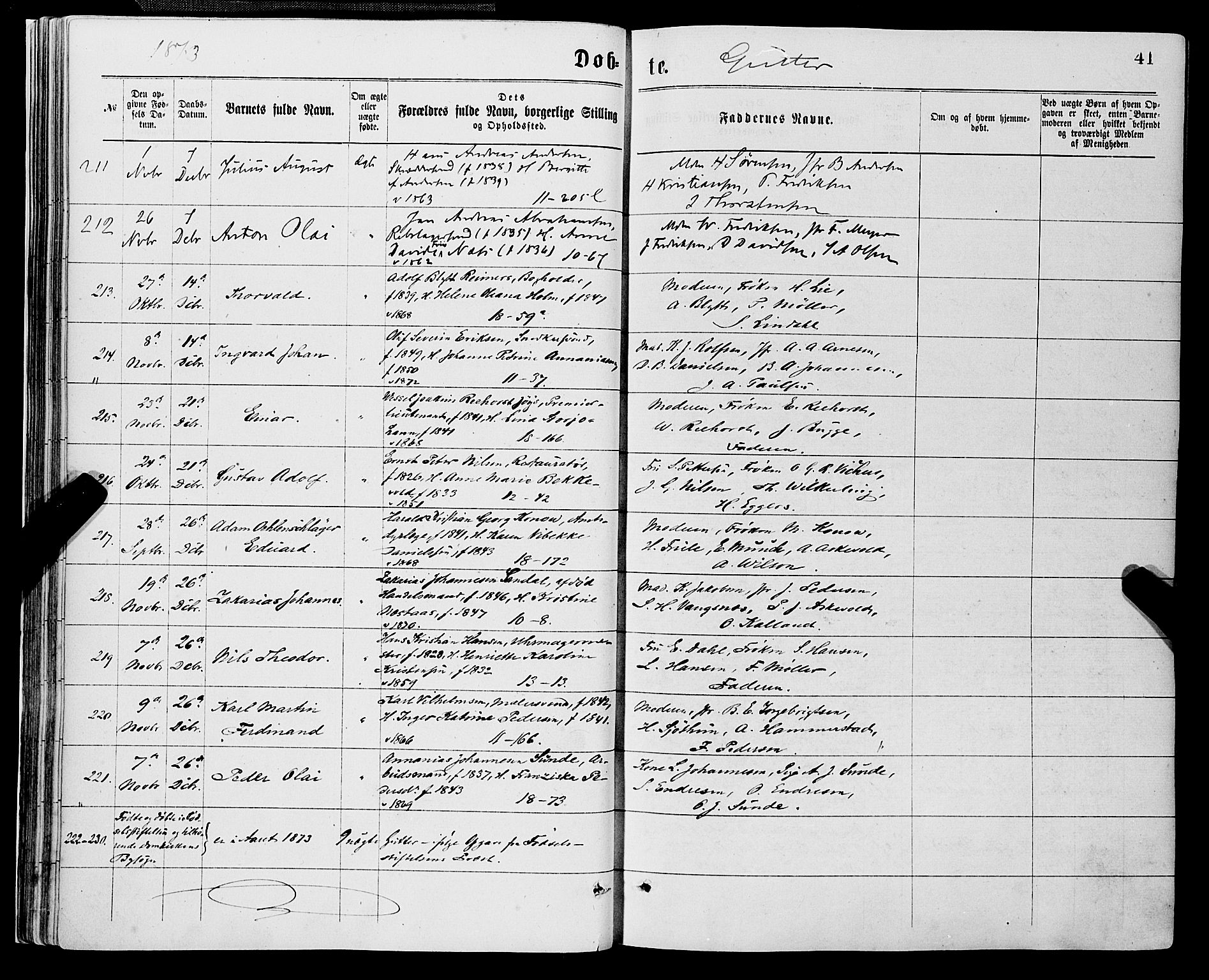 Domkirken sokneprestembete, AV/SAB-A-74801/H/Haa/L0022: Parish register (official) no. B 5, 1872-1878, p. 41