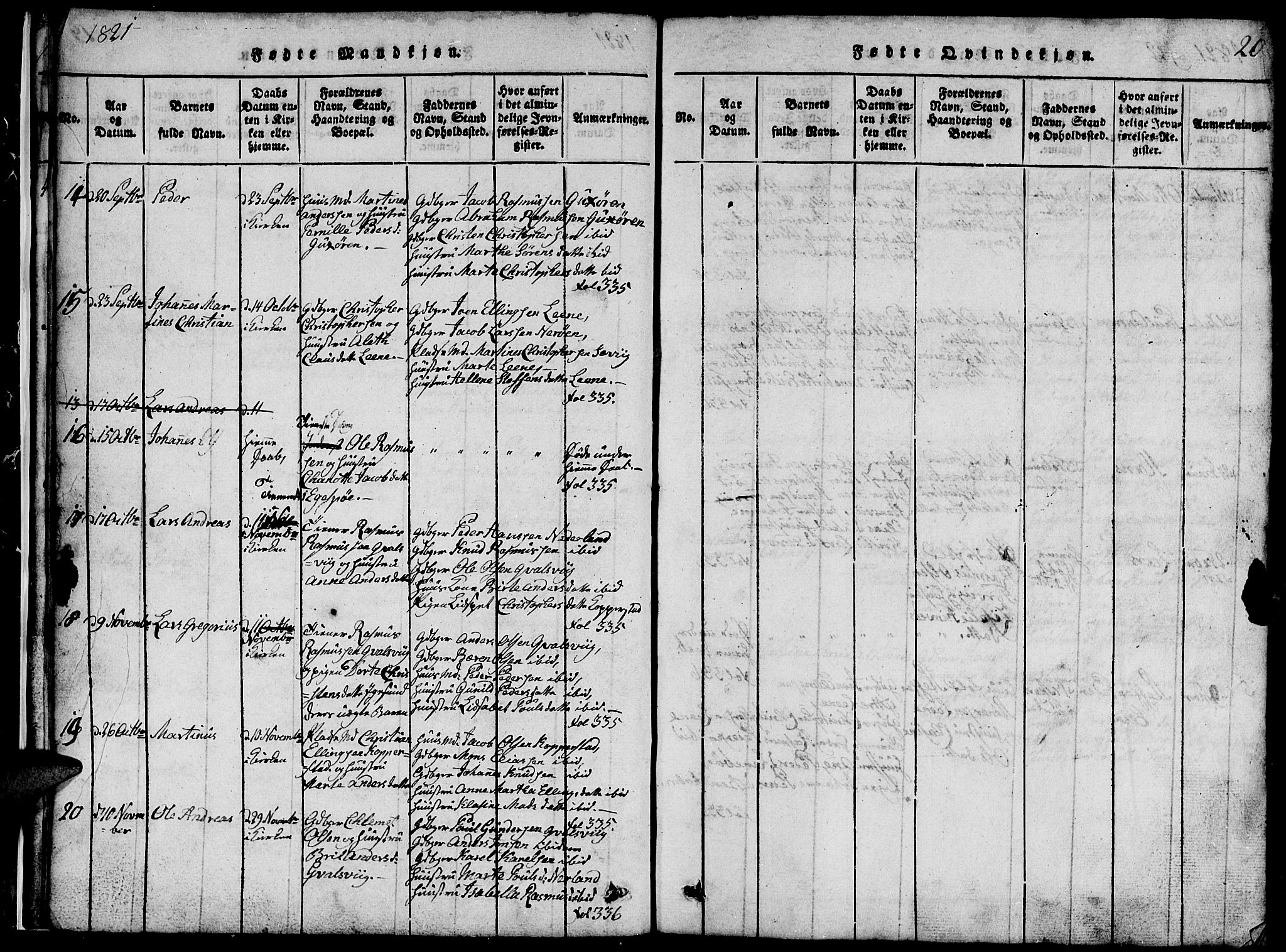 Ministerialprotokoller, klokkerbøker og fødselsregistre - Møre og Romsdal, SAT/A-1454/507/L0078: Parish register (copy) no. 507C01, 1816-1840, p. 20