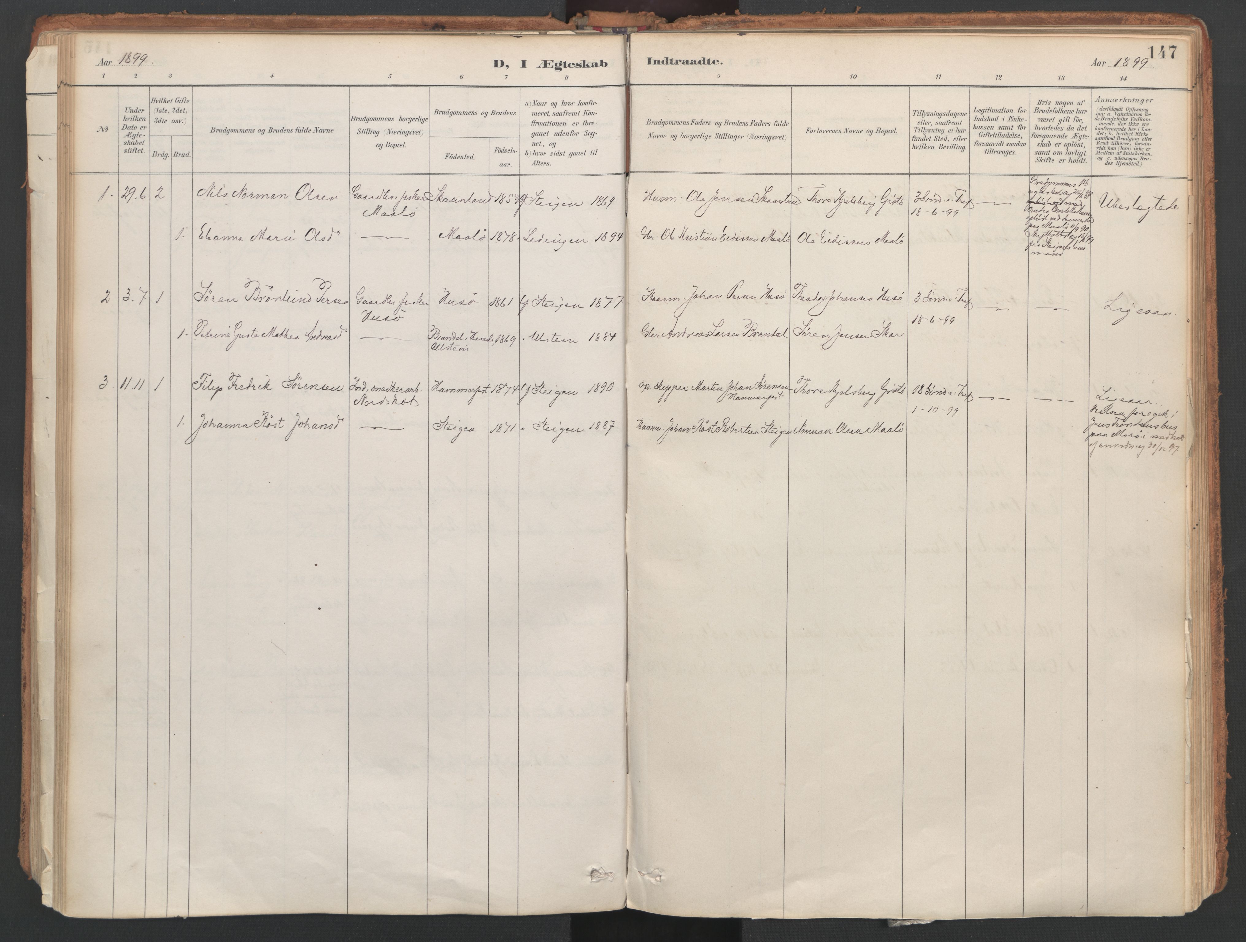 Ministerialprotokoller, klokkerbøker og fødselsregistre - Nordland, AV/SAT-A-1459/857/L0822: Parish register (official) no. 857A02, 1890-1917, p. 147