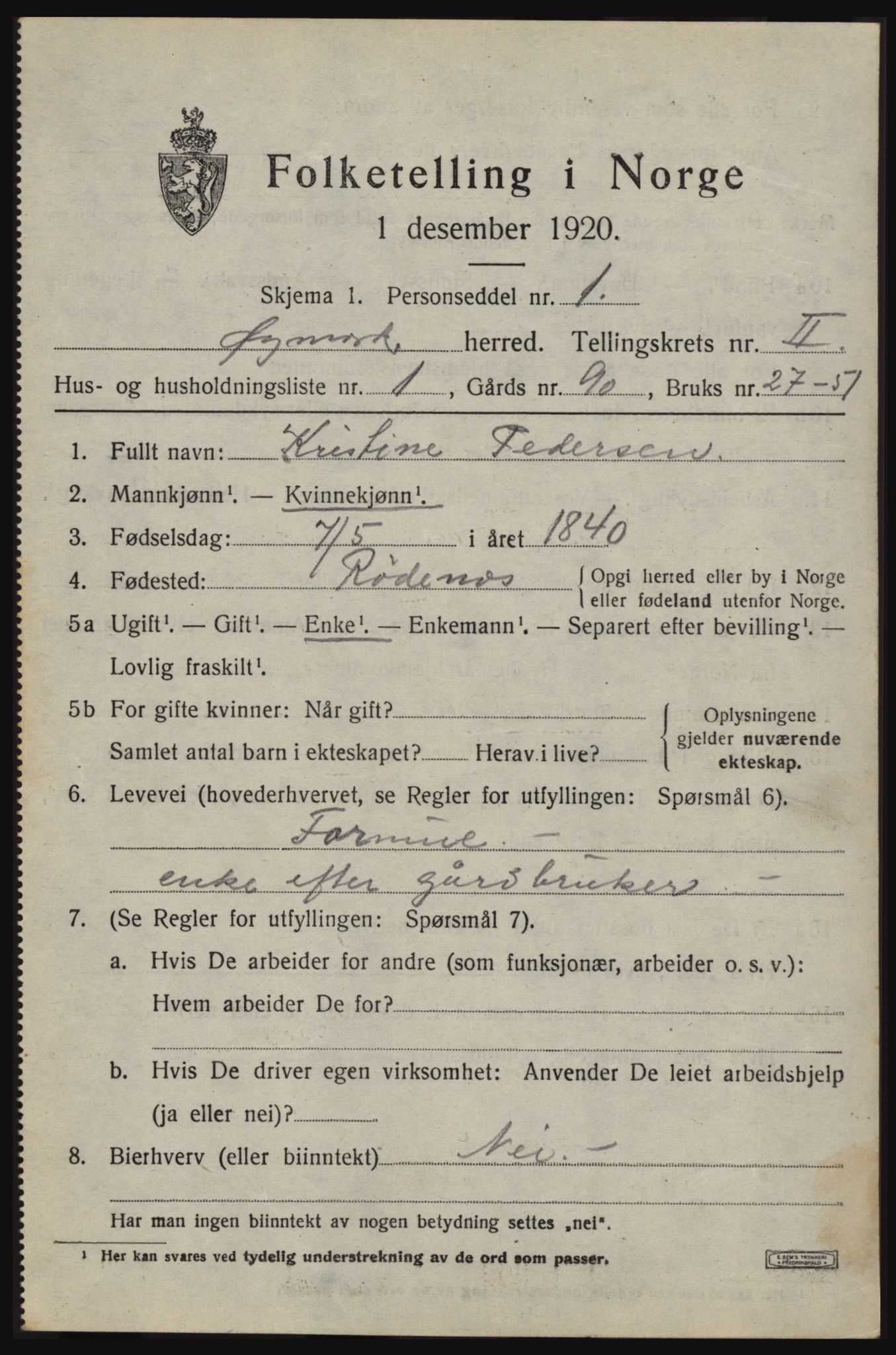 SAO, 1920 census for Øymark, 1920, p. 1187