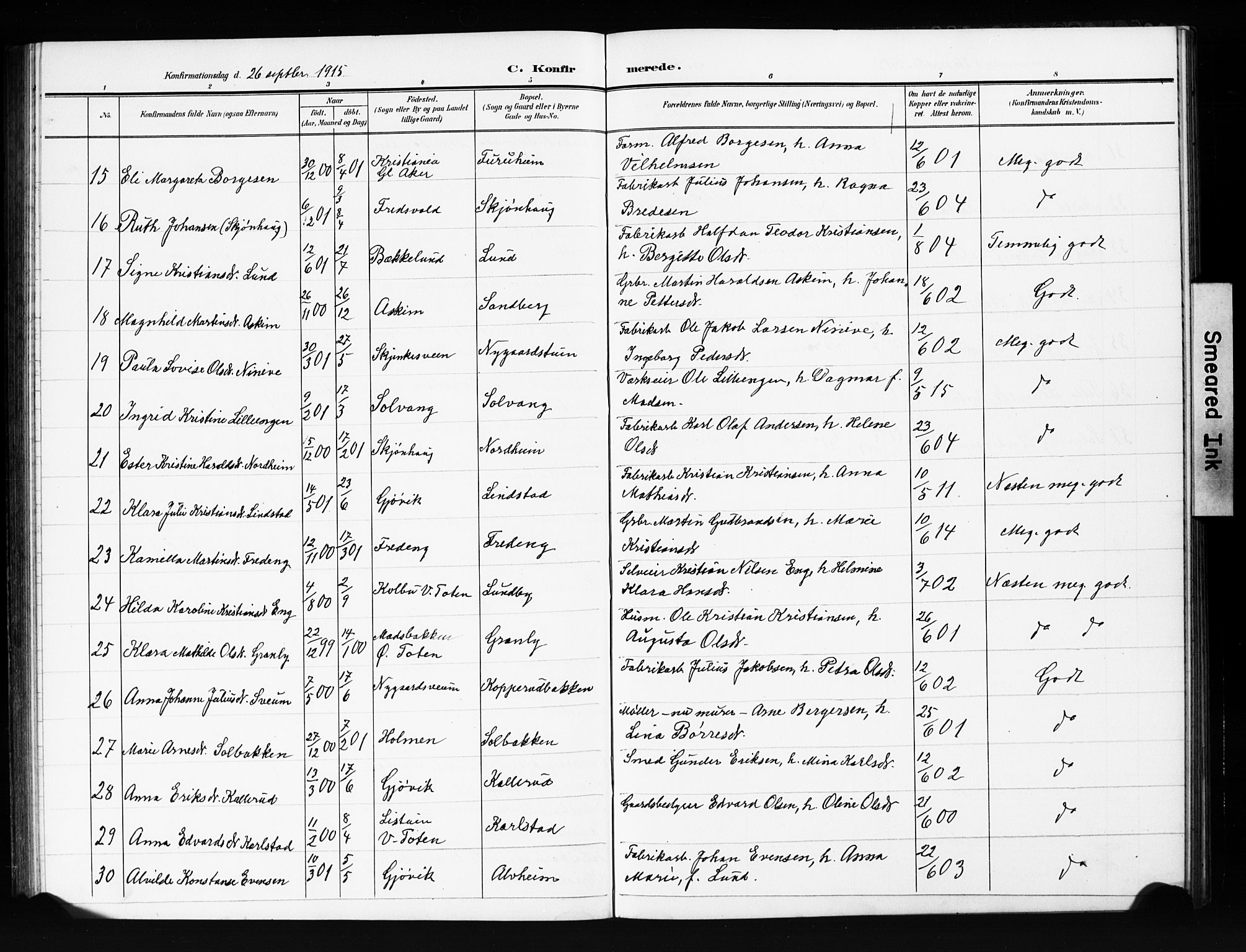 Vardal prestekontor, AV/SAH-PREST-100/H/Ha/Hab/L0013: Parish register (copy) no. 13, 1904-1915