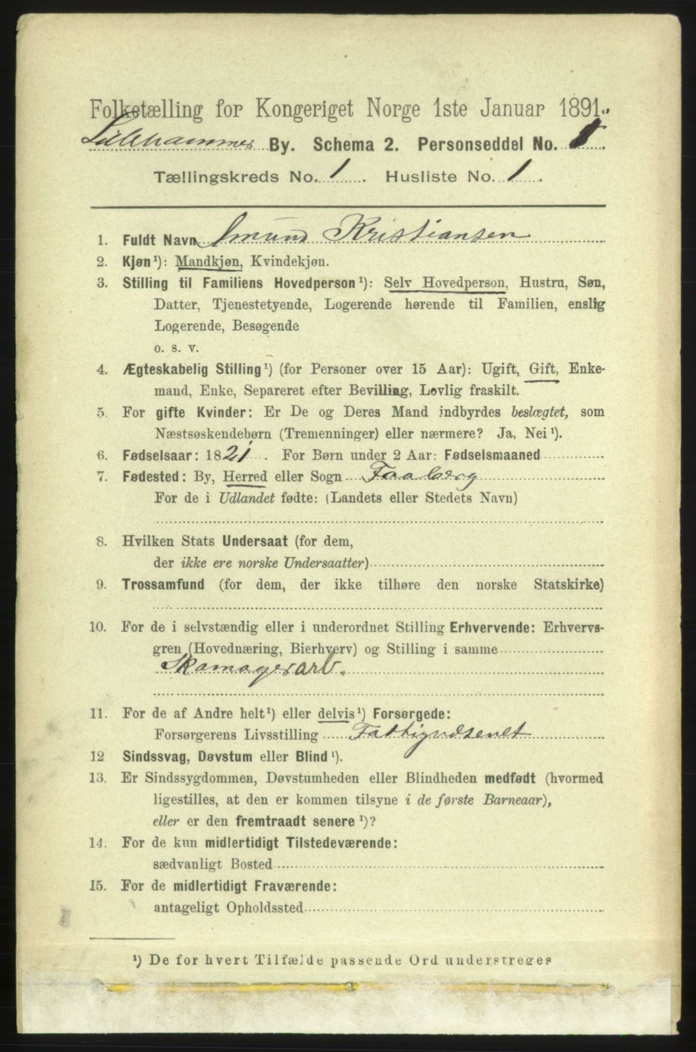 RA, 1891 census for 0501 Lillehammer, 1891, p. 528