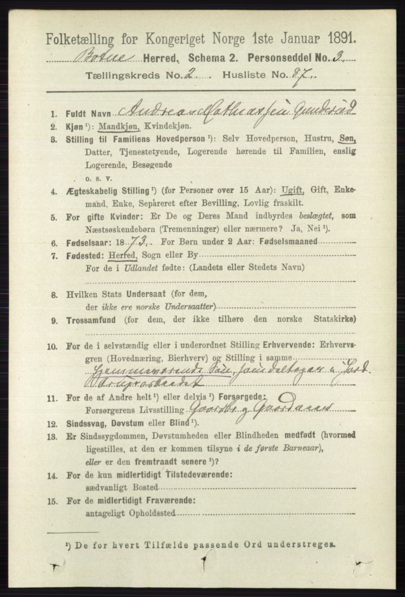 RA, 1891 census for 0715 Botne, 1891, p. 1156