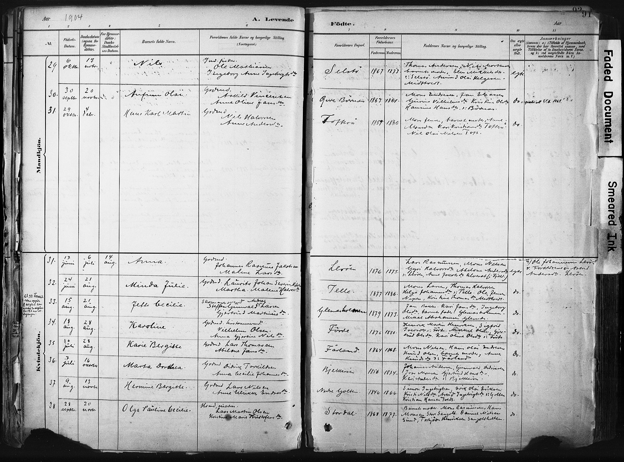 Sund sokneprestembete, AV/SAB-A-99930: Parish register (official) no. B 1, 1882-1907, p. 91