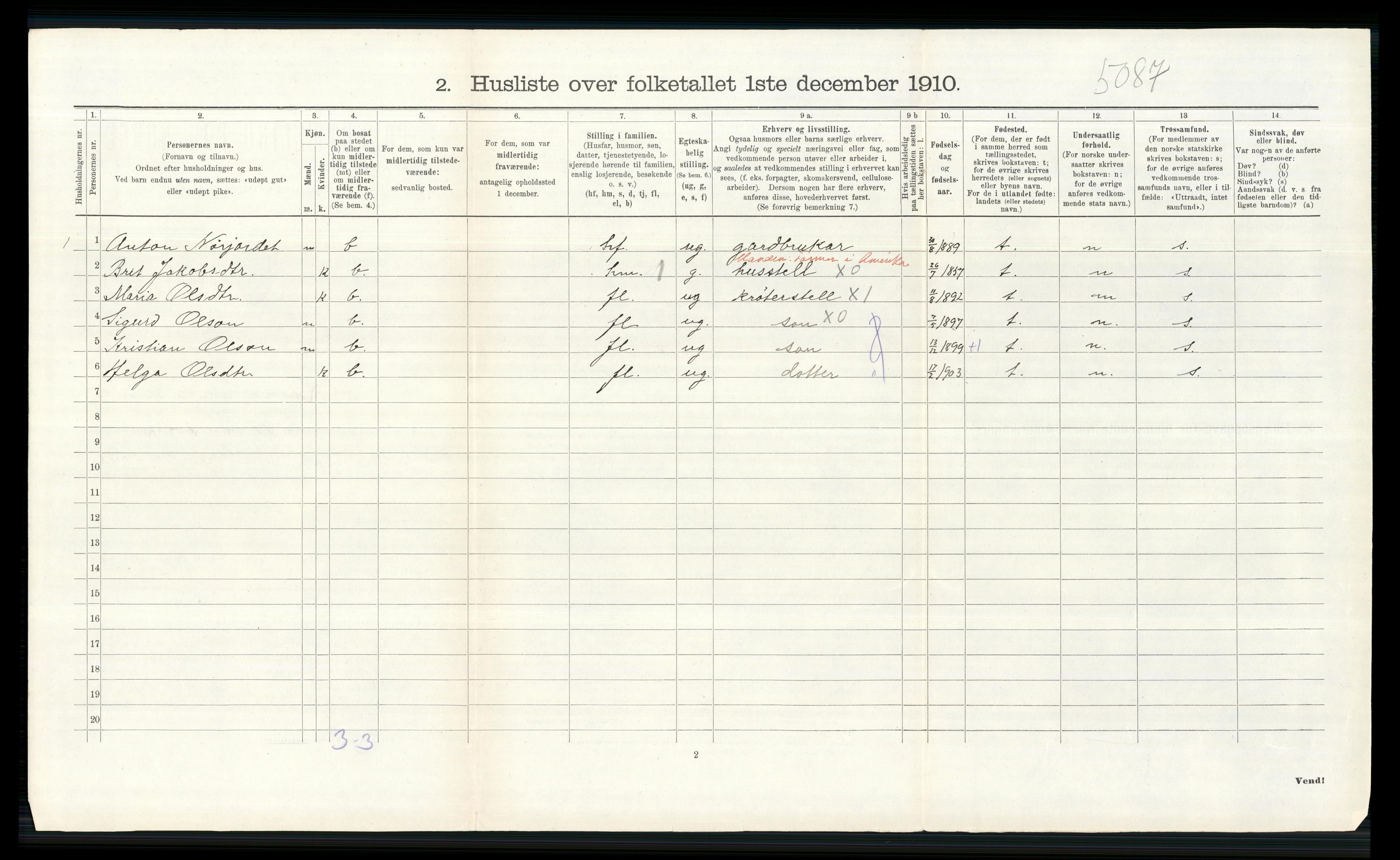 RA, 1910 census for Lom, 1910, p. 596