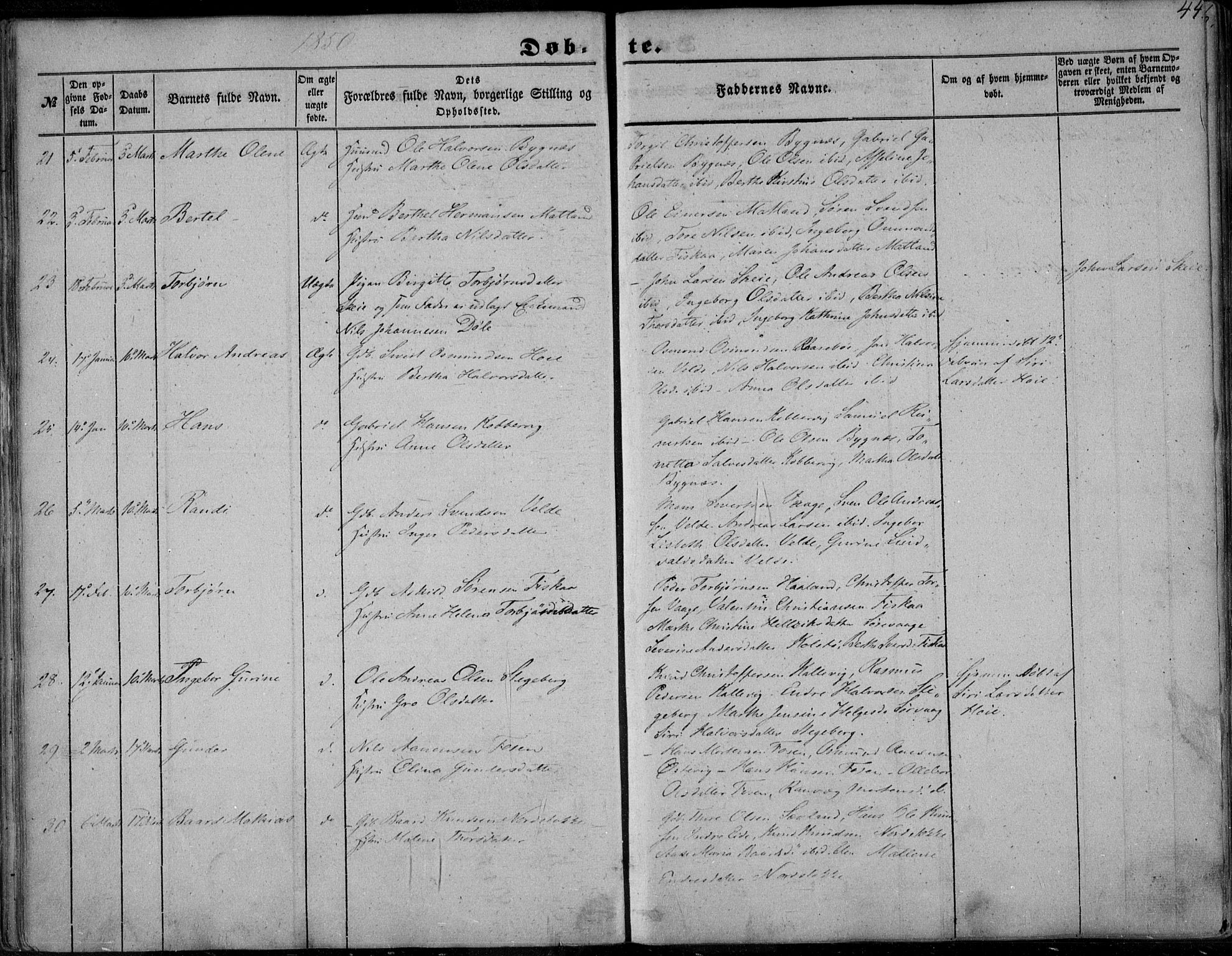 Avaldsnes sokneprestkontor, AV/SAST-A -101851/H/Ha/Haa/L0008: Parish register (official) no. A 8, 1847-1857, p. 44