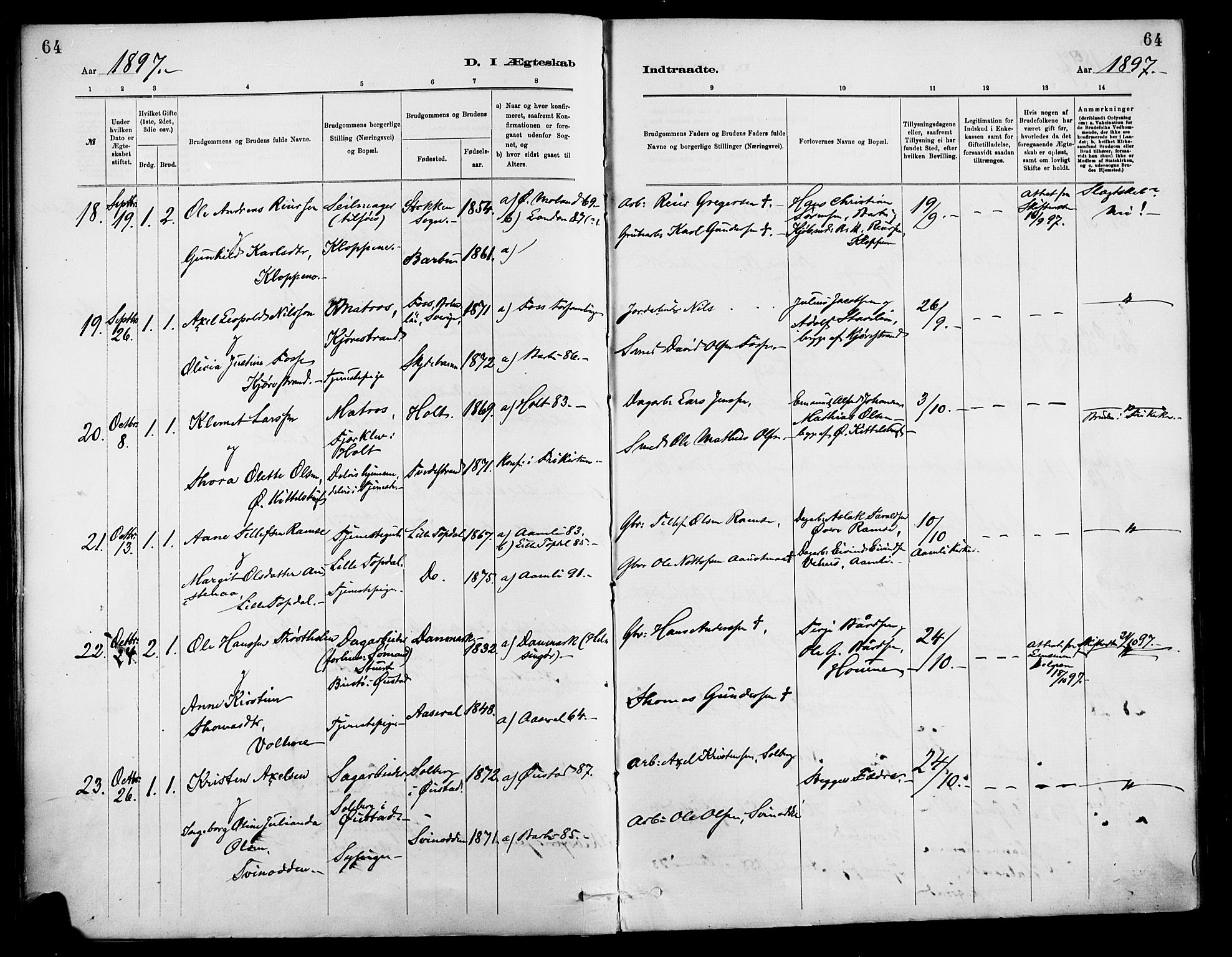 Barbu sokneprestkontor, AV/SAK-1111-0003/F/Fa/L0003: Parish register (official) no. A 3, 1883-1898, p. 64