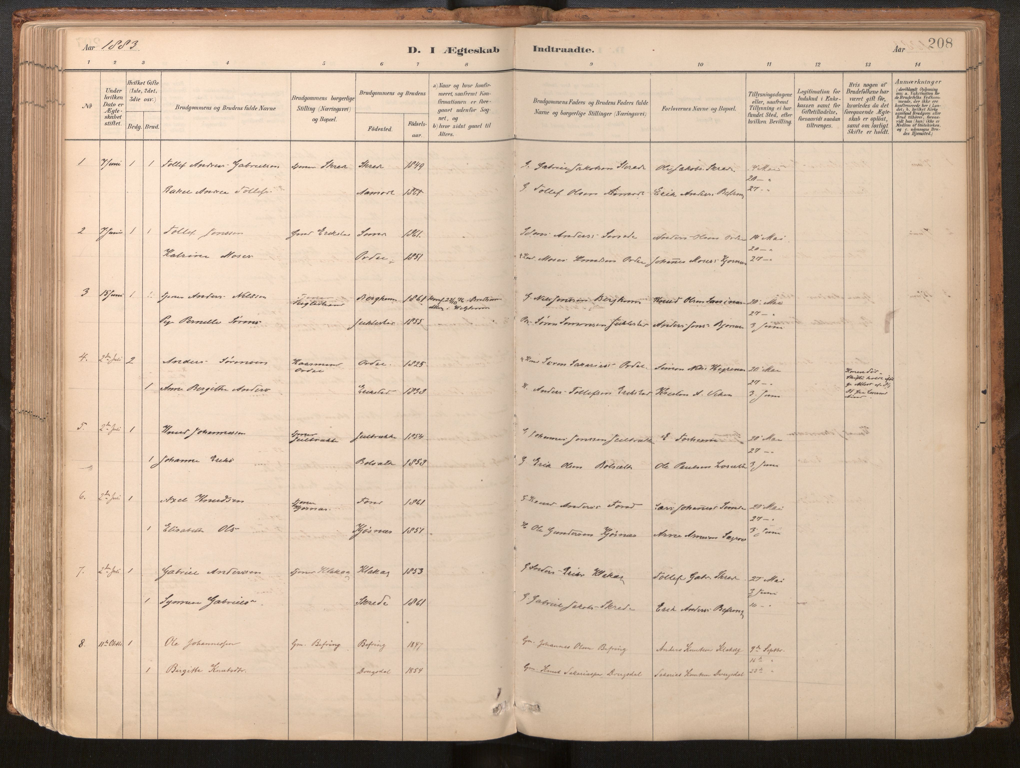 Jølster sokneprestembete, SAB/A-80701/H/Haa/Haac/L0001: Parish register (official) no. C 1, 1882-1928, p. 208