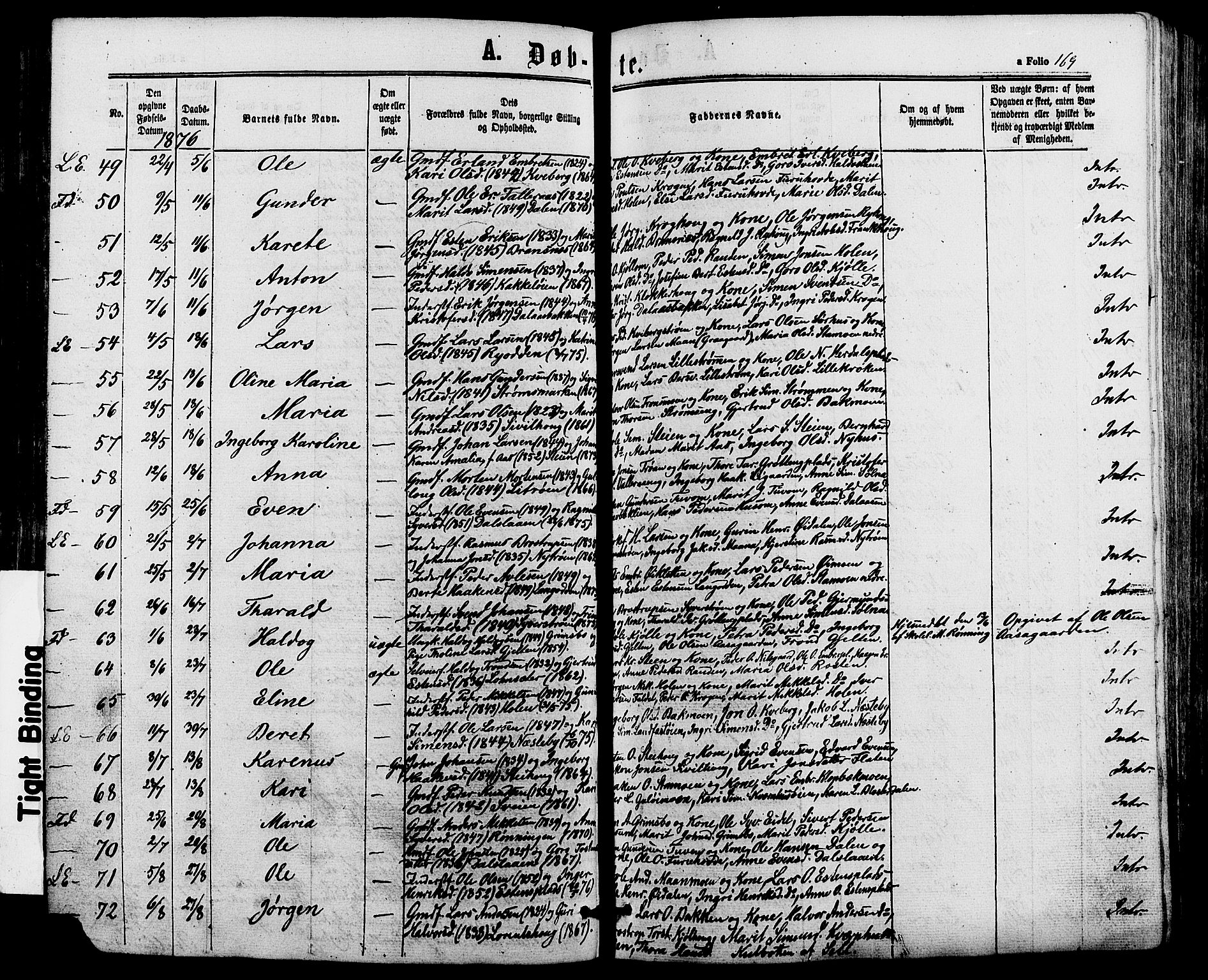 Alvdal prestekontor, SAH/PREST-060/H/Ha/Haa/L0001: Parish register (official) no. 1, 1863-1882, p. 169