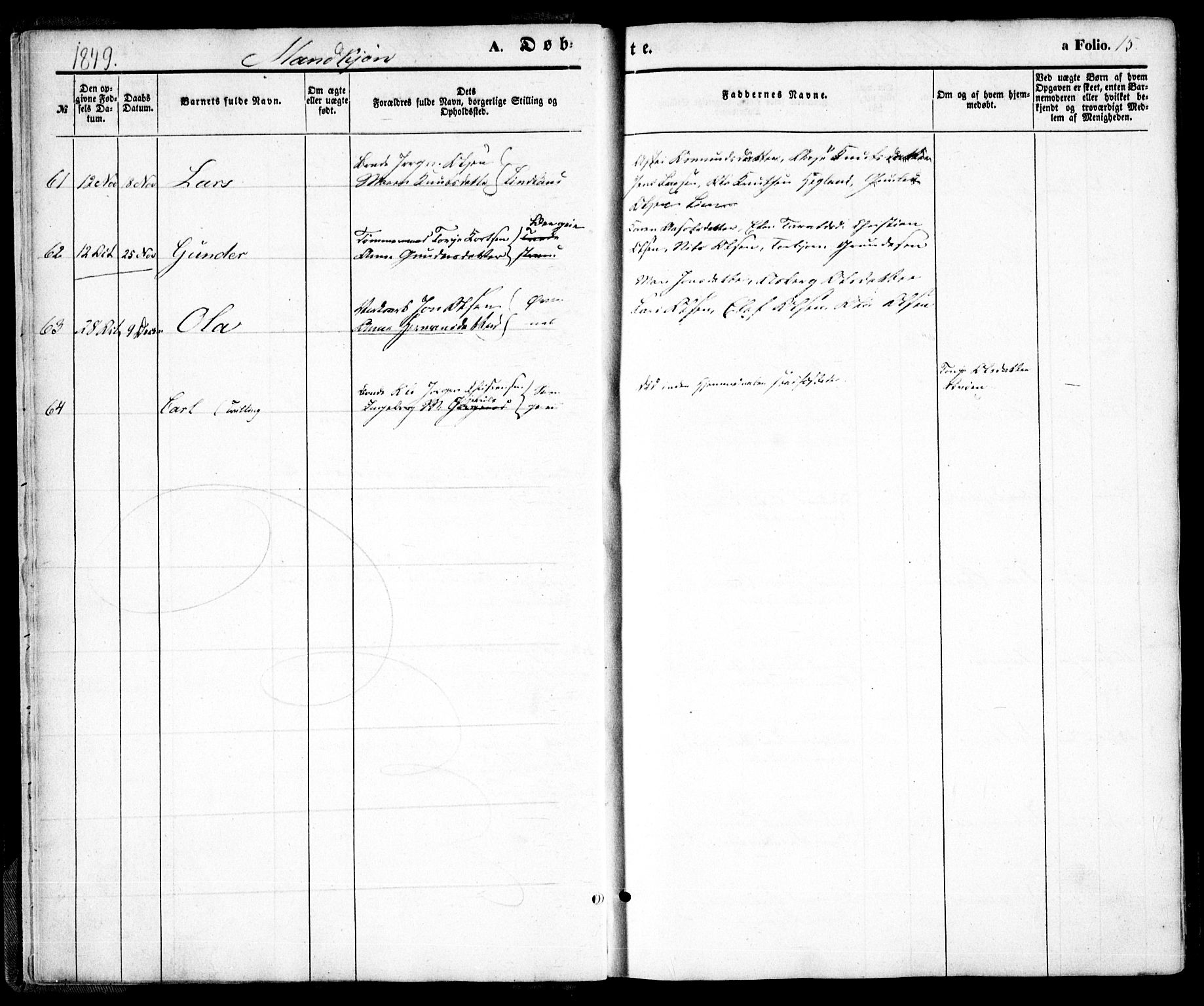 Holt sokneprestkontor, SAK/1111-0021/F/Fa/L0008: Parish register (official) no. A 8, 1849-1860, p. 15