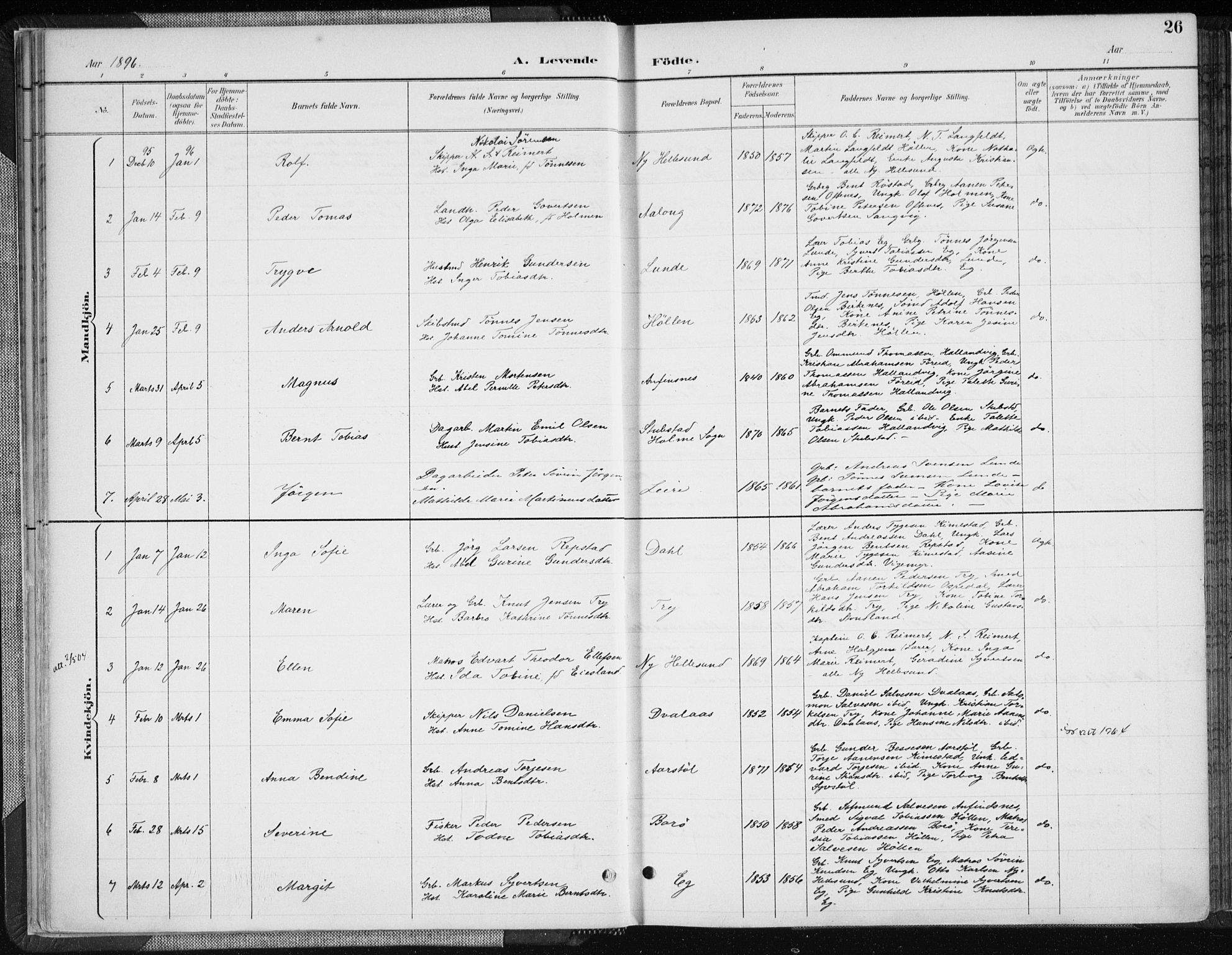 Søgne sokneprestkontor, SAK/1111-0037/F/Fa/Fab/L0013: Parish register (official) no. A 13, 1892-1911, p. 26
