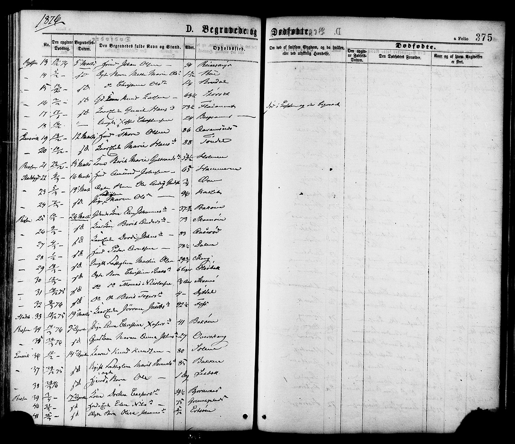 Ministerialprotokoller, klokkerbøker og fødselsregistre - Sør-Trøndelag, SAT/A-1456/646/L0613: Parish register (official) no. 646A11, 1870-1884, p. 375