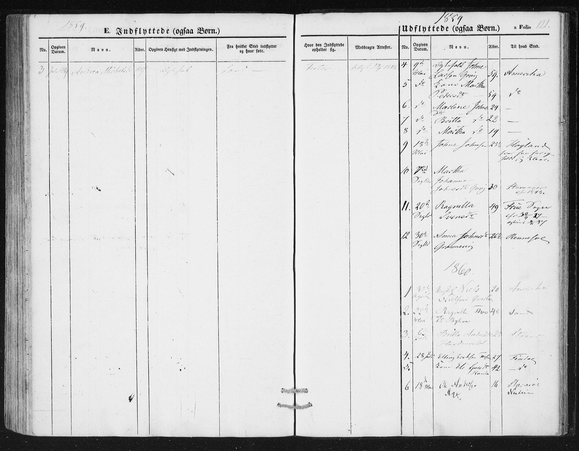 Hjelmeland sokneprestkontor, SAST/A-101843/01/IV/L0010: Parish register (official) no. A 10, 1851-1871, p. 122