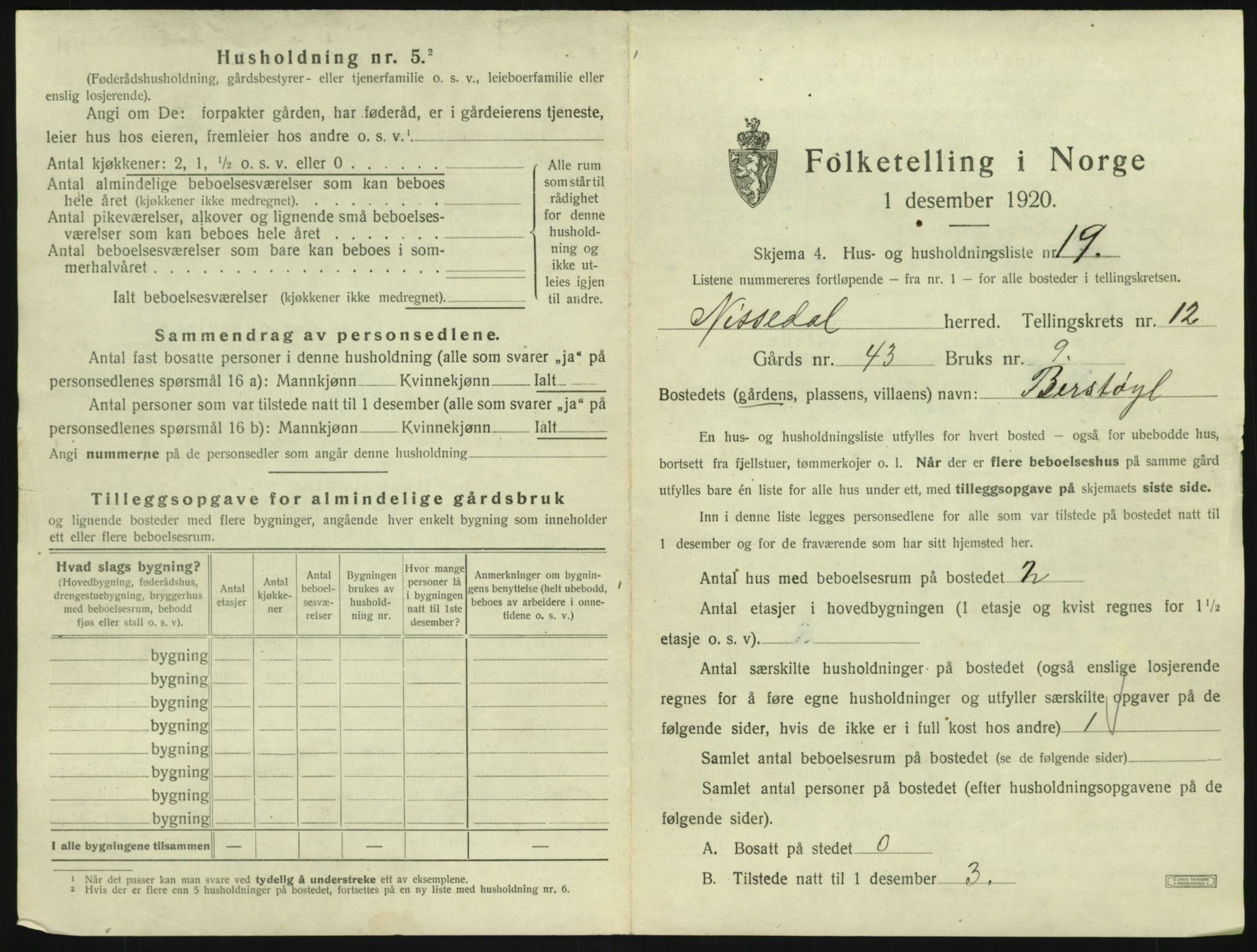 SAKO, 1920 census for Nissedal, 1920, p. 833