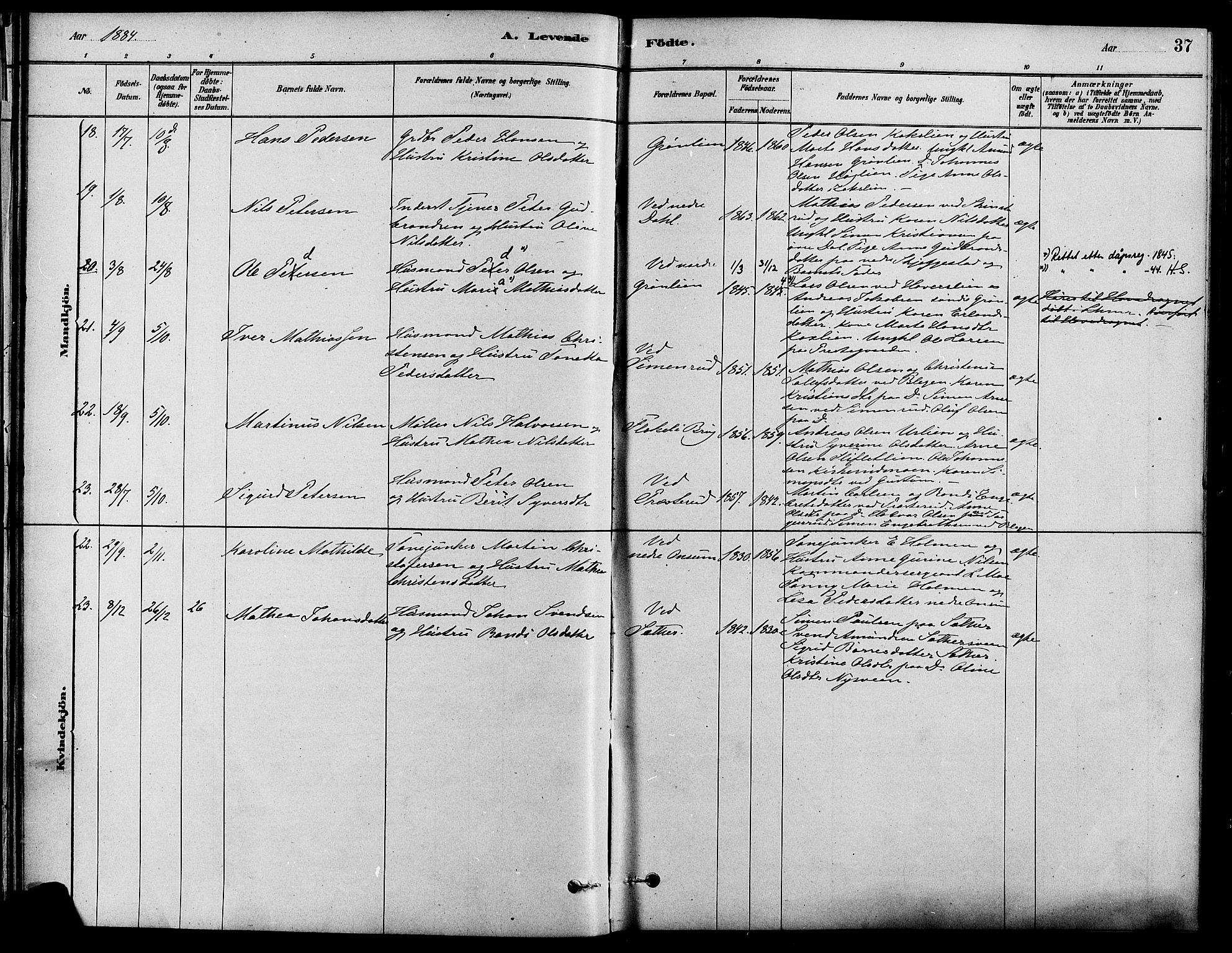 Fåberg prestekontor, AV/SAH-PREST-086/H/Ha/Haa/L0008: Parish register (official) no. 8, 1879-1898, p. 37