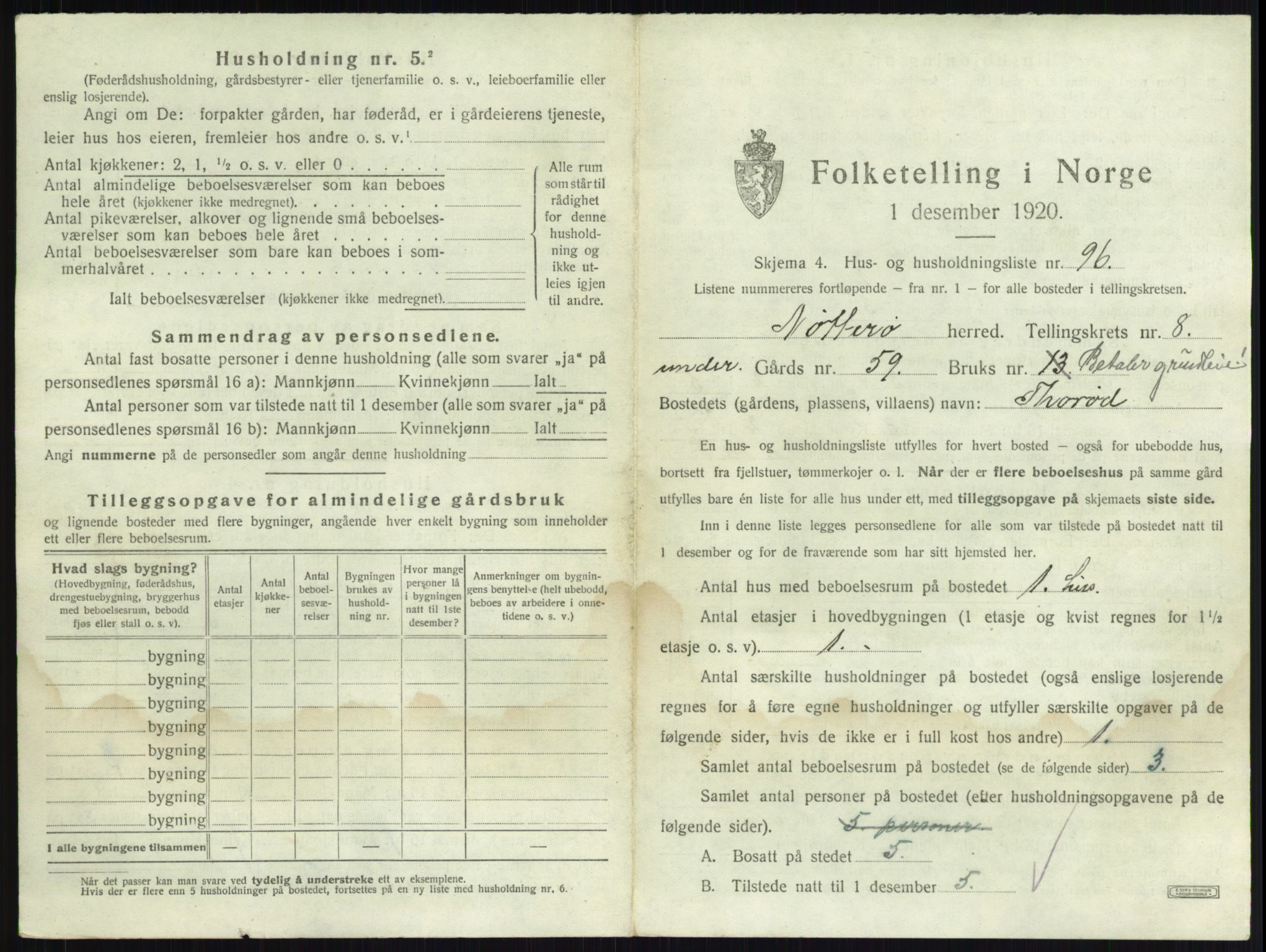 SAKO, 1920 census for Nøtterøy, 1920, p. 1693