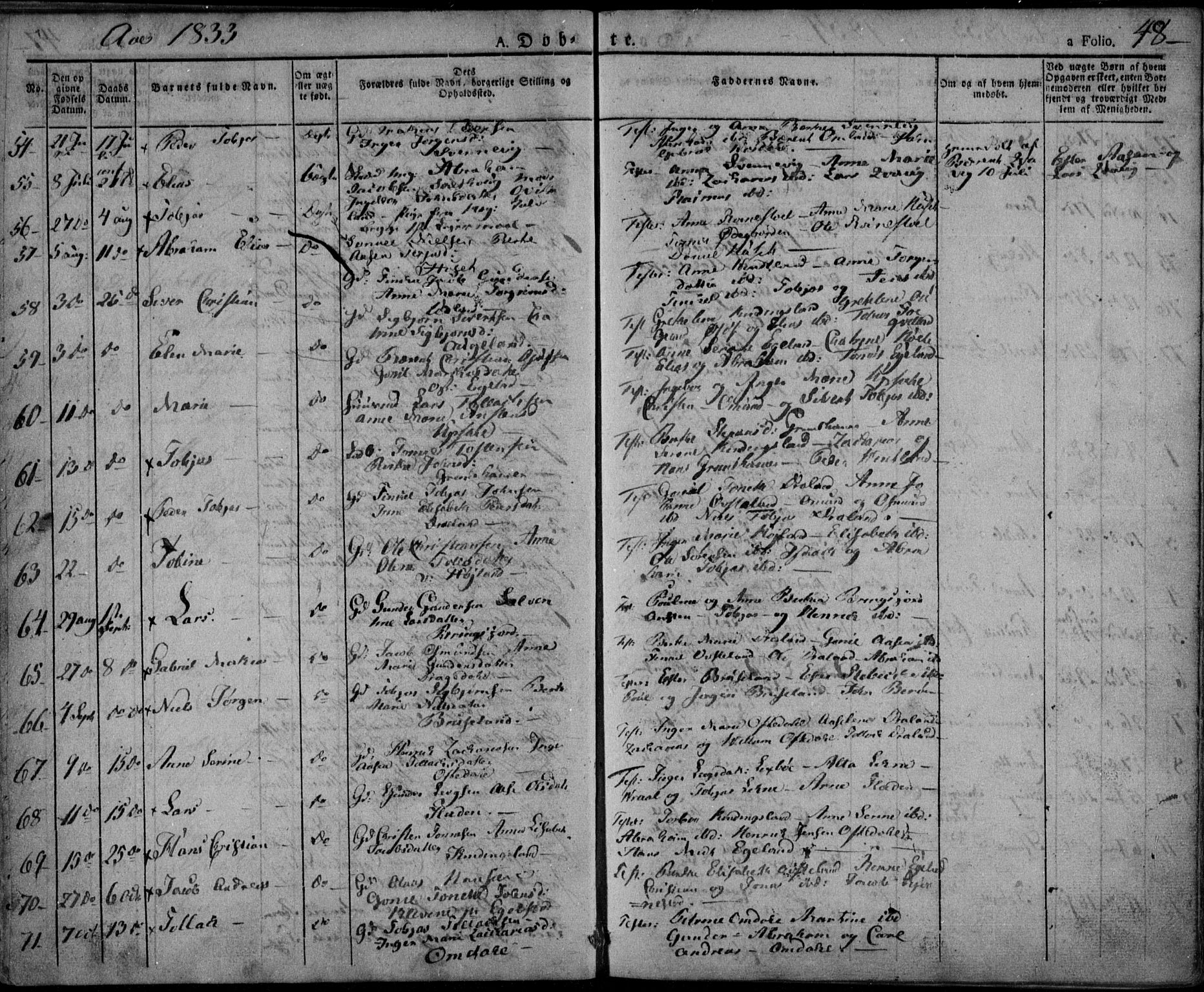 Lyngdal sokneprestkontor, AV/SAK-1111-0029/F/Fa/Fac/L0007: Parish register (official) no. A 7, 1825-1838, p. 48