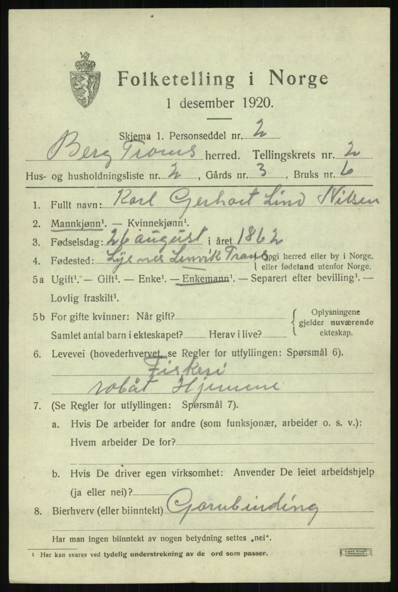 SATØ, 1920 census for Berg, 1920, p. 835