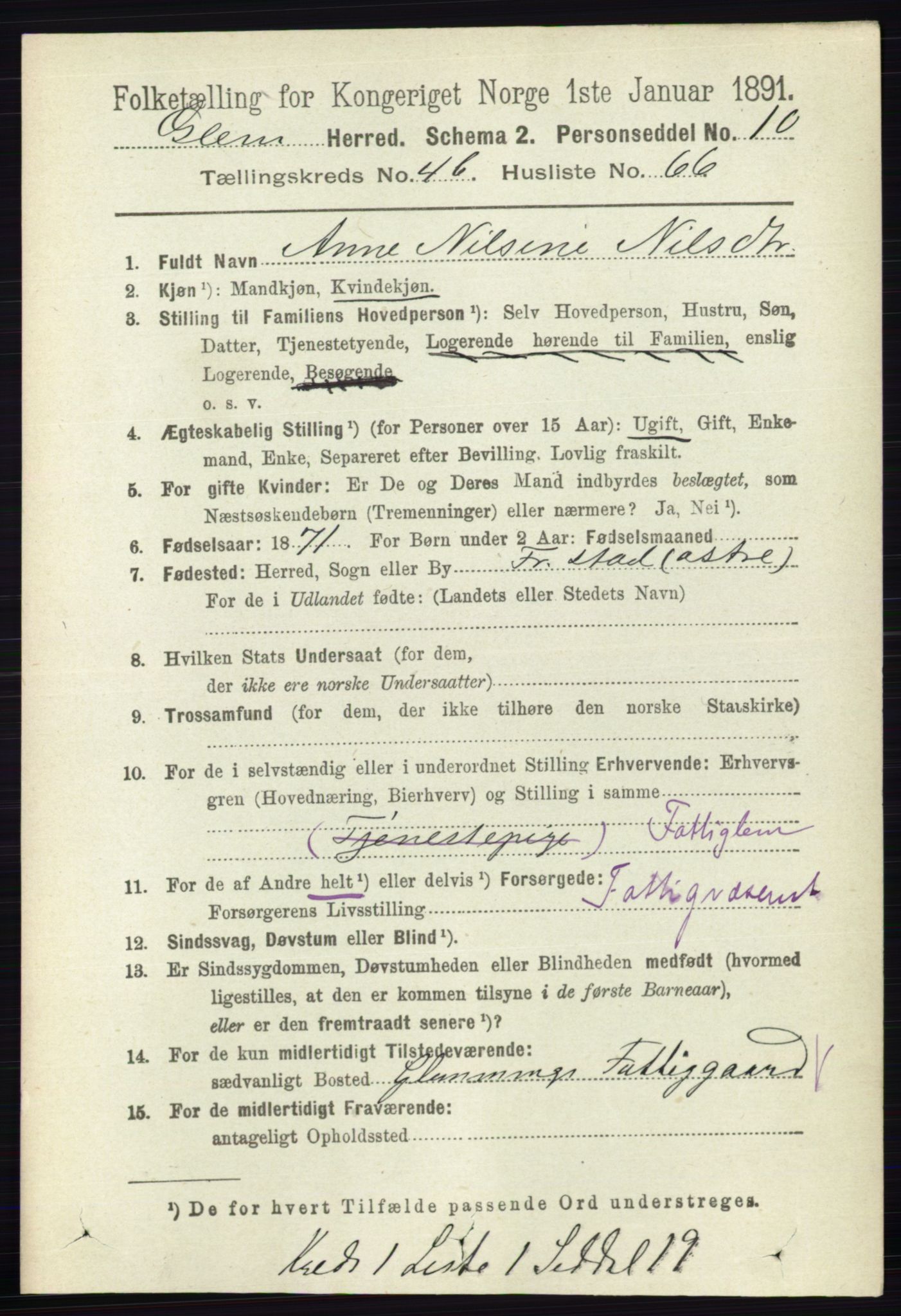 RA, 1891 census for 0132 Glemmen, 1891, p. 5558