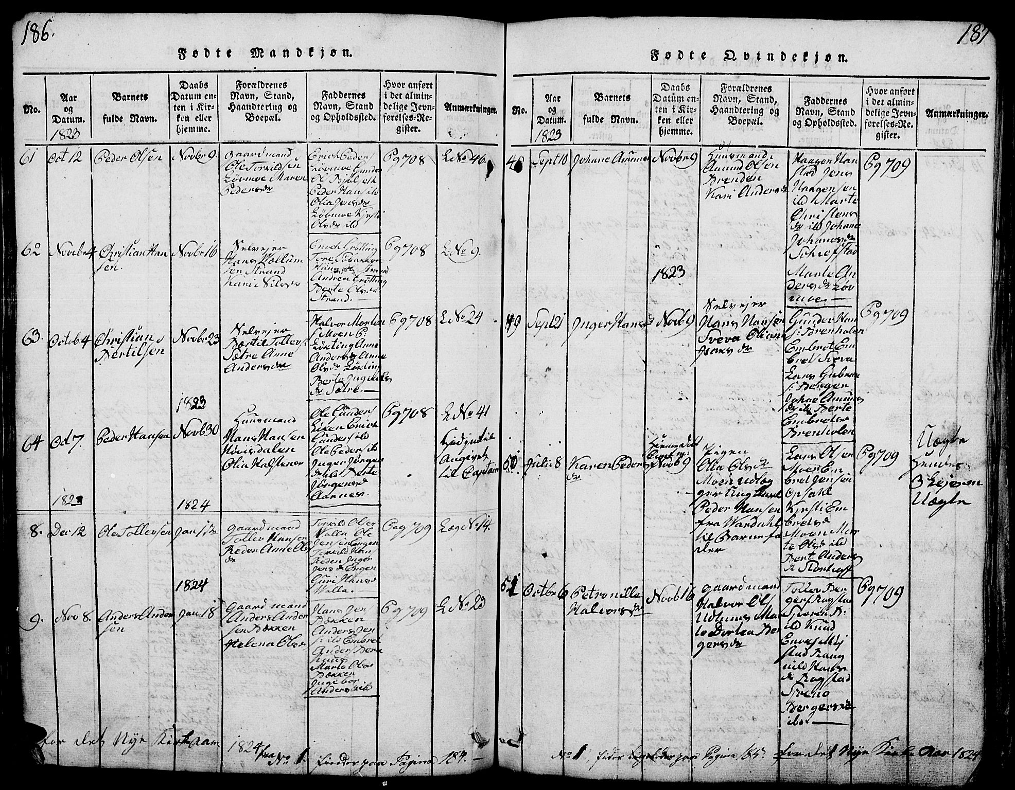 Elverum prestekontor, AV/SAH-PREST-044/H/Ha/Hab/L0001: Parish register (copy) no. 1, 1815-1829, p. 186-187