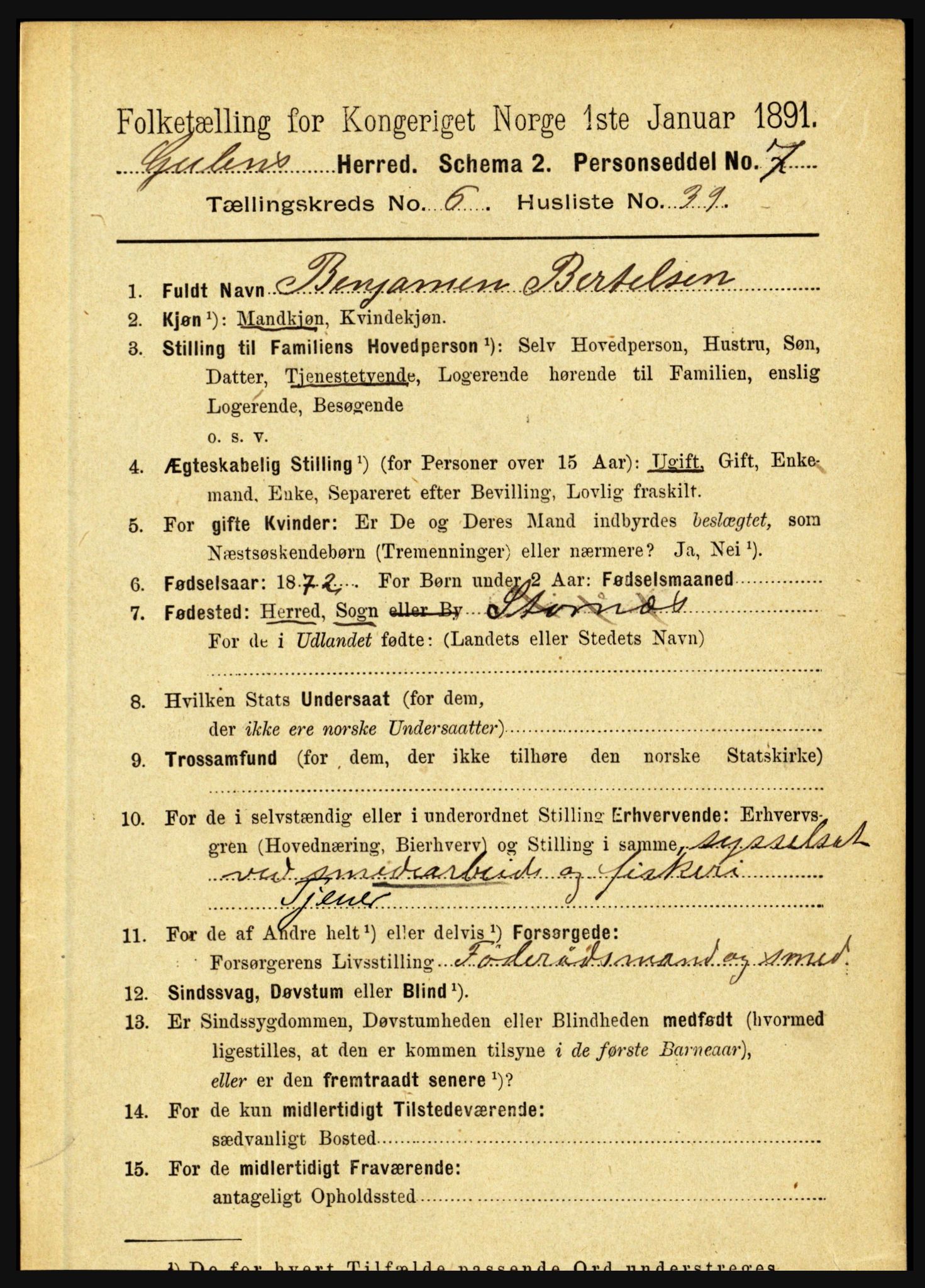 RA, 1891 census for 1411 Gulen, 1891, p. 2178