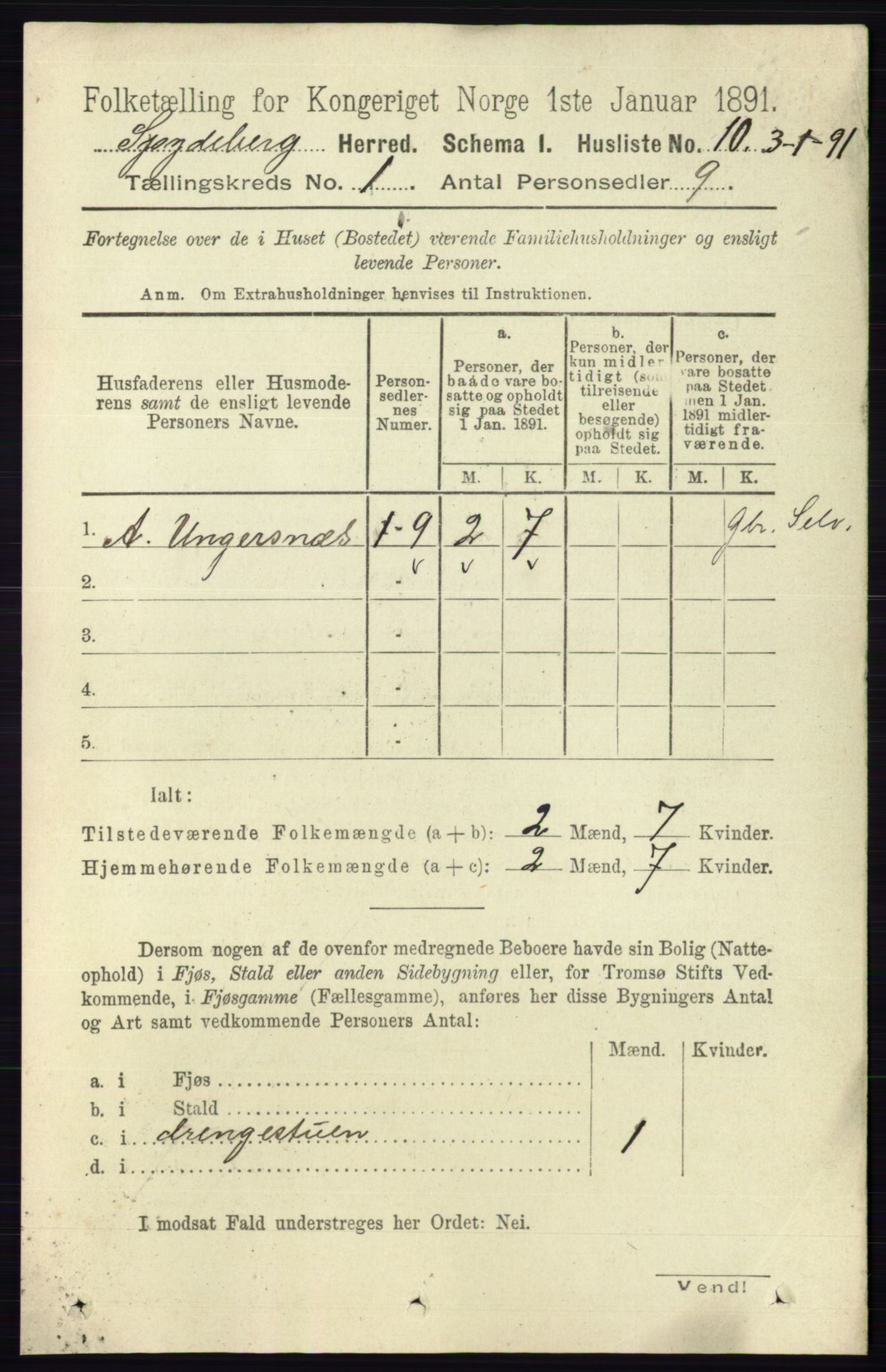 RA, 1891 census for 0123 Spydeberg, 1891, p. 45