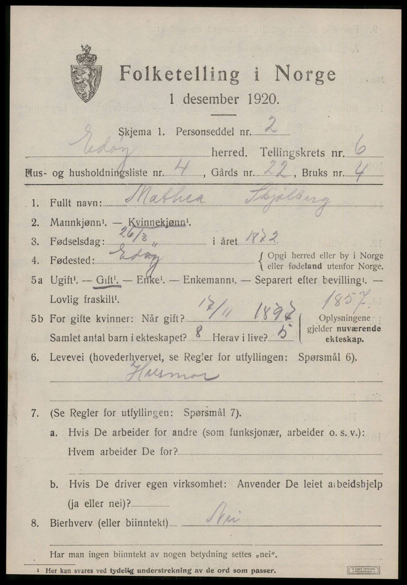 SAT, 1920 census for Edøy, 1920, p. 1814