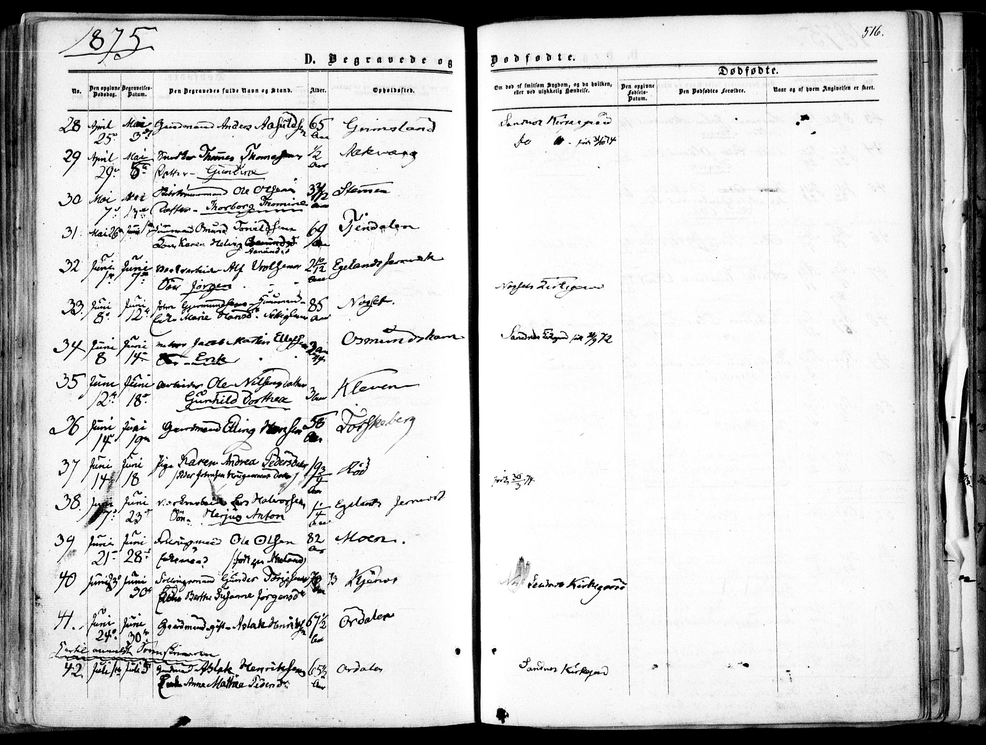 Søndeled sokneprestkontor, AV/SAK-1111-0038/F/Fa/L0003: Parish register (official) no. A 3, 1861-1879, p. 516