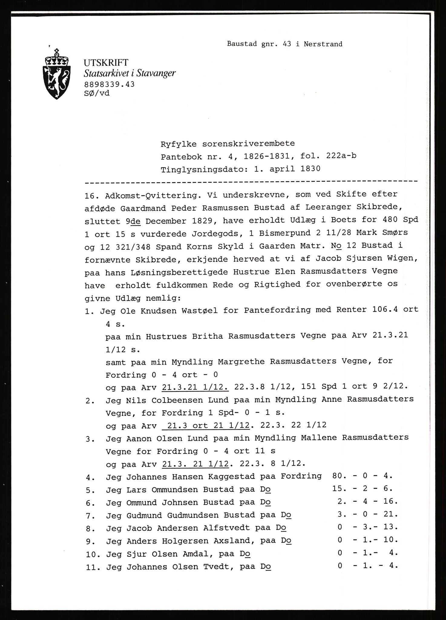 Statsarkivet i Stavanger, AV/SAST-A-101971/03/Y/Yj/L0006: Avskrifter sortert etter gårdsnavn: Bakke - Baustad, 1750-1930, p. 591