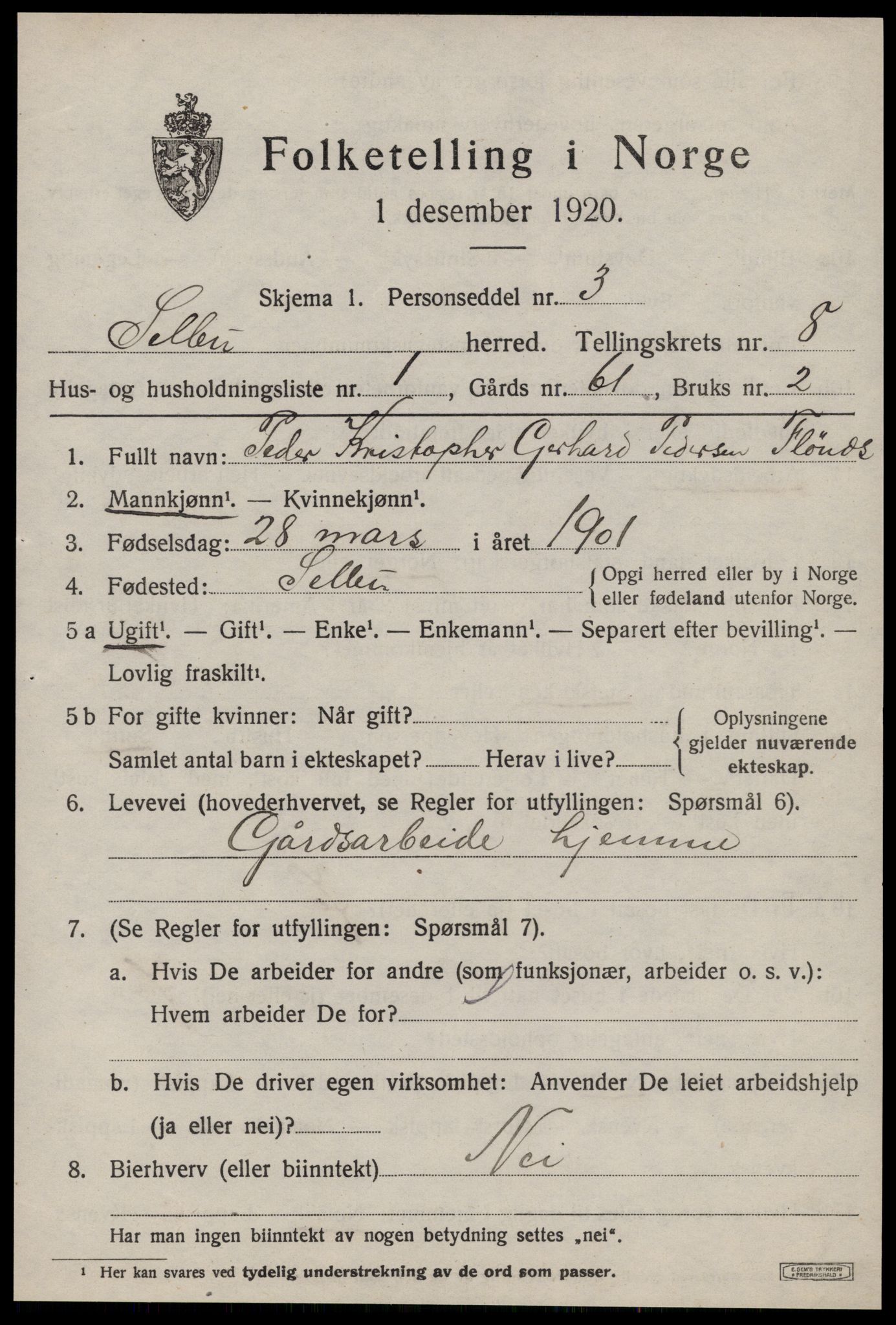 SAT, 1920 census for Selbu, 1920, p. 4432