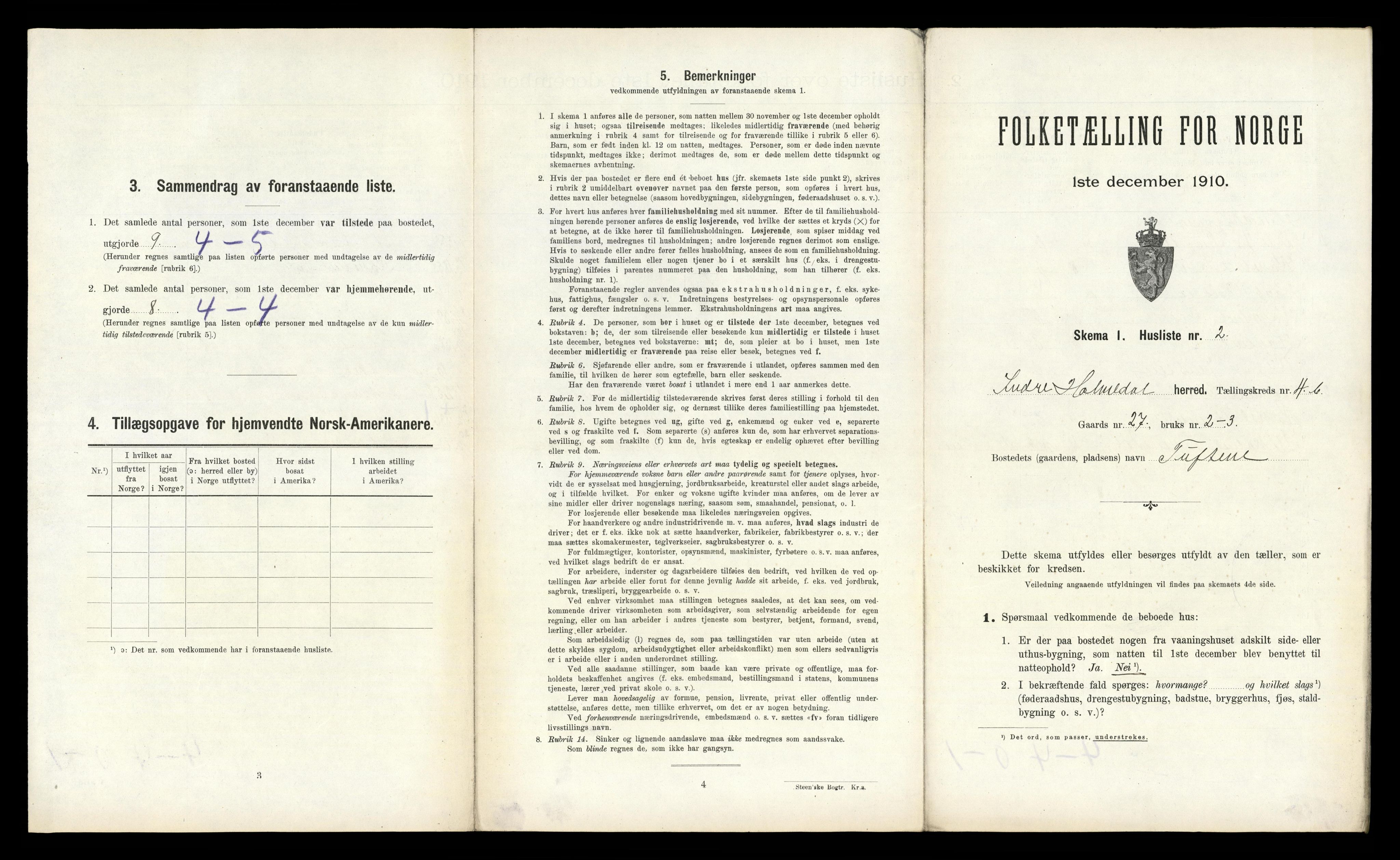 RA, 1910 census for Indre Holmedal, 1910, p. 284