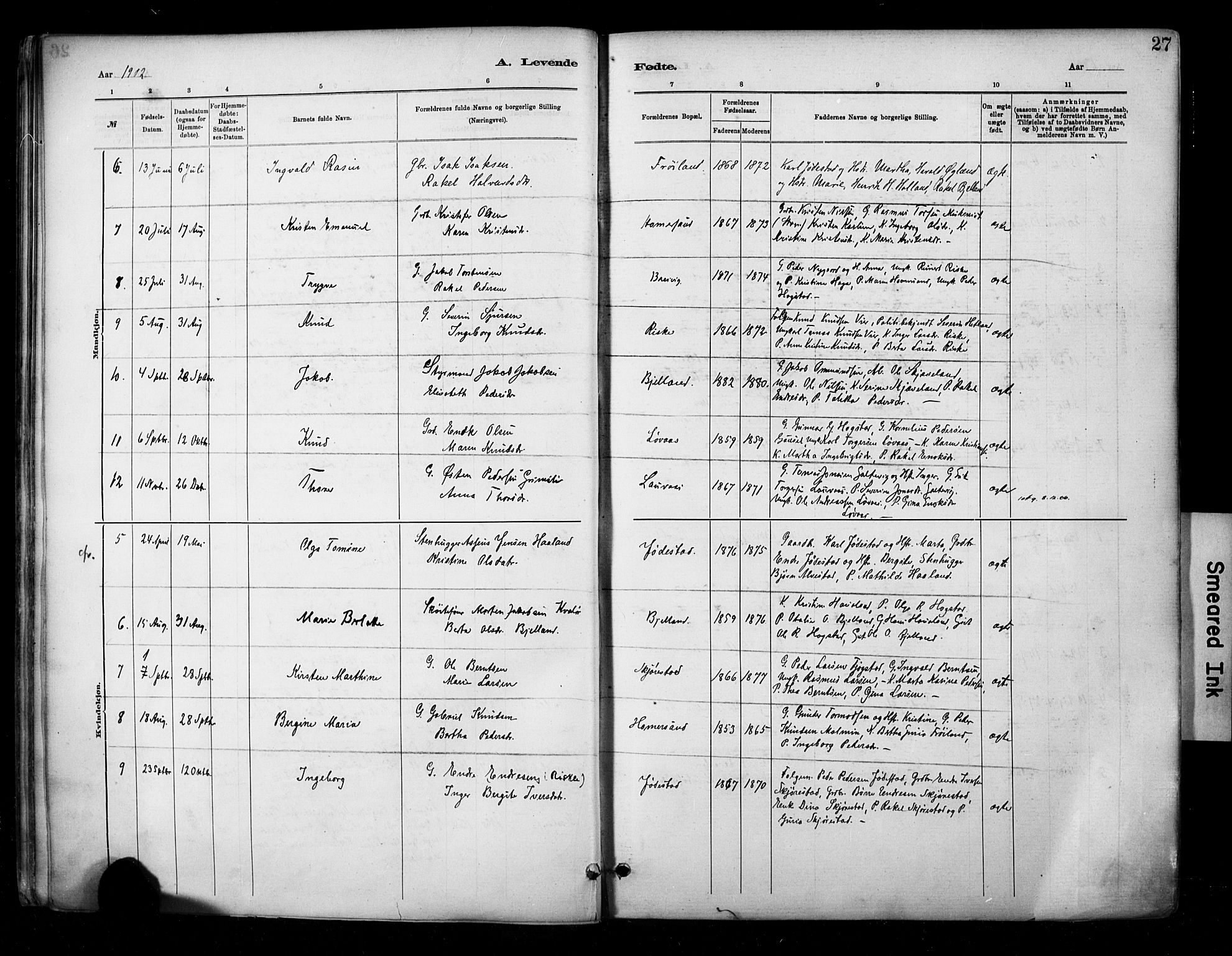 Hetland sokneprestkontor, AV/SAST-A-101826/30/30BA/L0010: Parish register (official) no. A 10, 1882-1925, p. 27