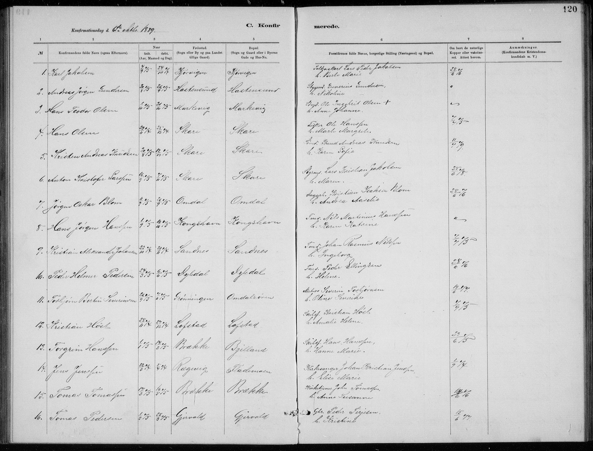 Tromøy sokneprestkontor, AV/SAK-1111-0041/F/Fb/L0005: Parish register (copy) no. B 5, 1877-1891, p. 120