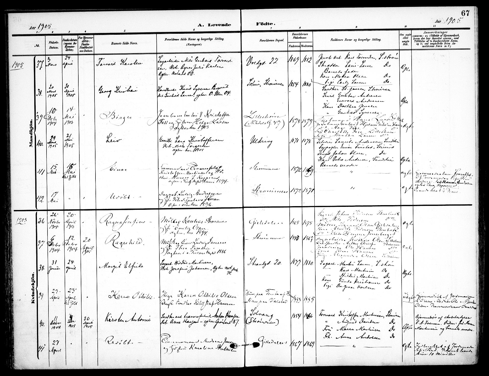 Skedsmo prestekontor Kirkebøker, AV/SAO-A-10033a/F/Fa/L0015: Parish register (official) no. I 15, 1902-1917, p. 67