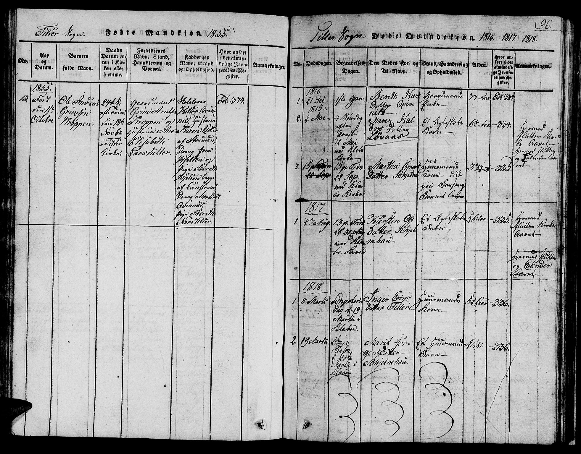 Ministerialprotokoller, klokkerbøker og fødselsregistre - Sør-Trøndelag, SAT/A-1456/621/L0458: Parish register (copy) no. 621C01, 1816-1865, p. 96
