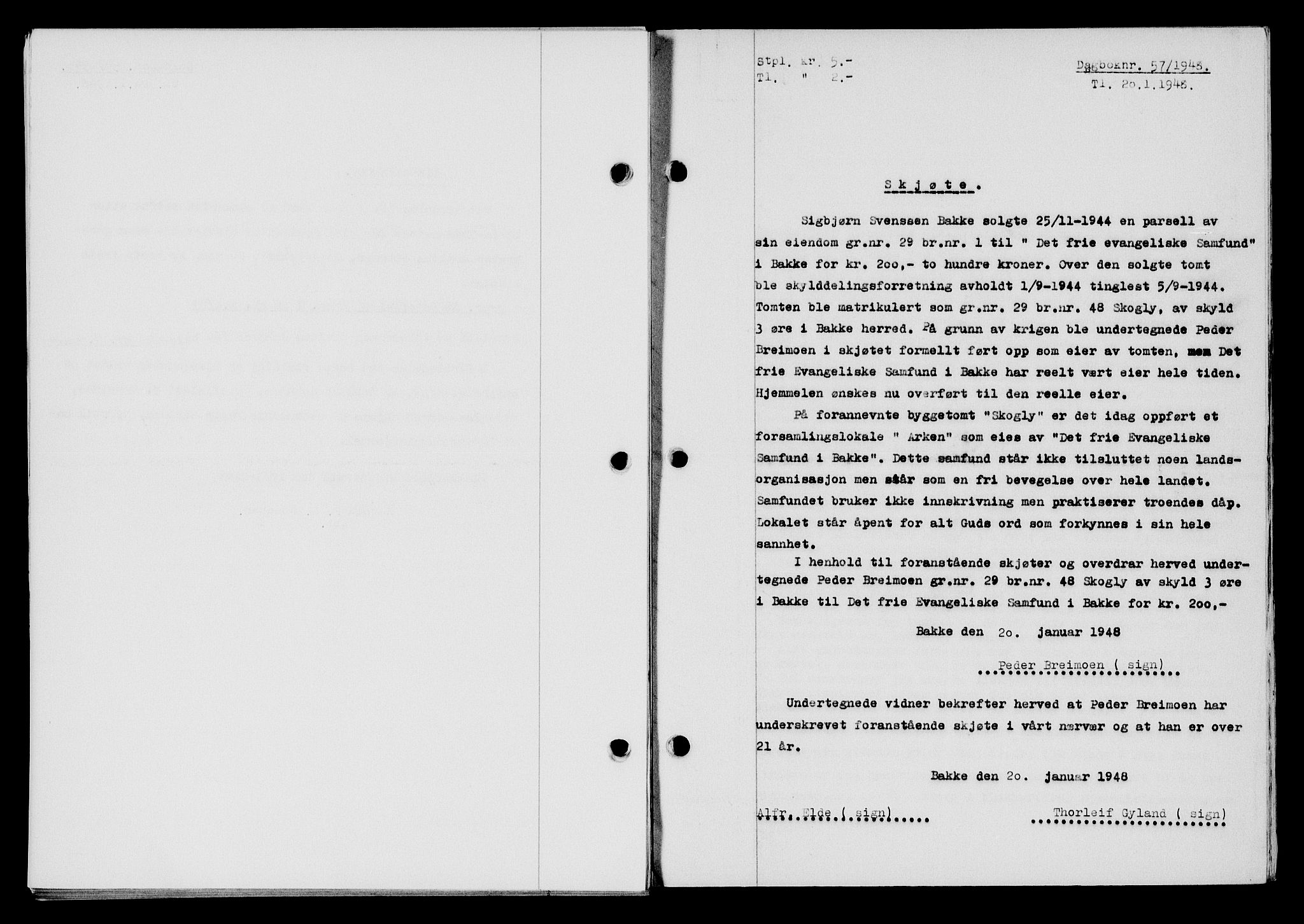 Flekkefjord sorenskriveri, SAK/1221-0001/G/Gb/Gba/L0063: Mortgage book no. A-11, 1947-1948, Diary no: : 57/1948