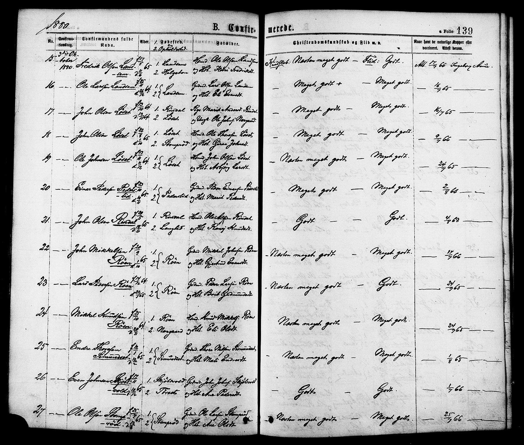 Ministerialprotokoller, klokkerbøker og fødselsregistre - Møre og Romsdal, AV/SAT-A-1454/598/L1068: Parish register (official) no. 598A02, 1872-1881, p. 139