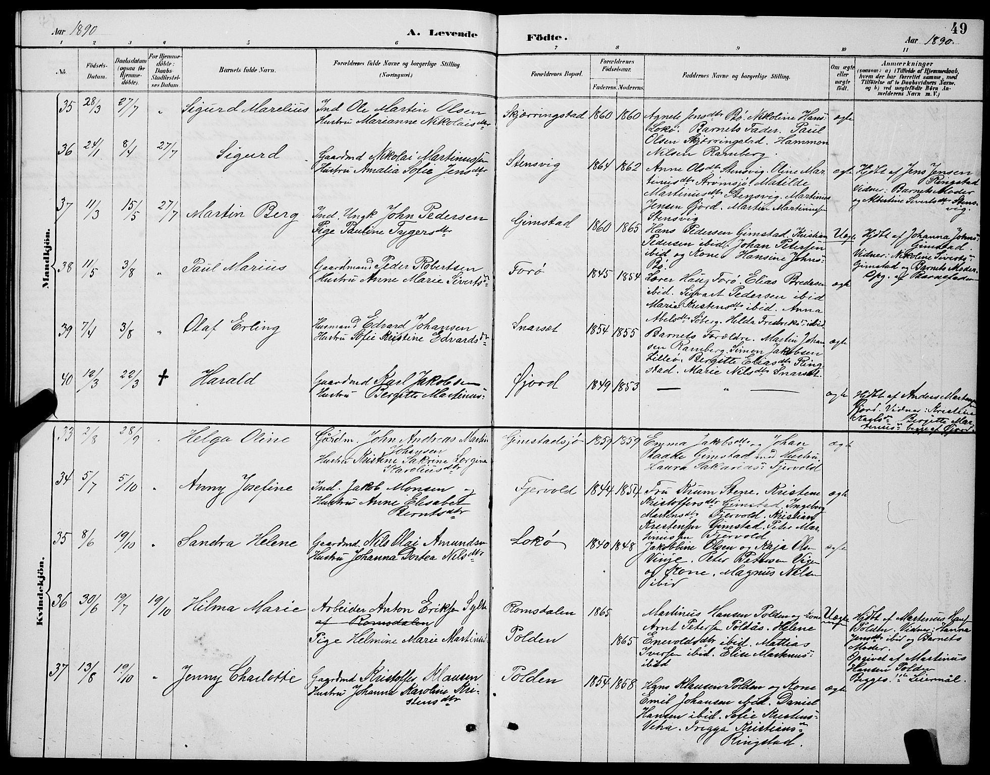 Ministerialprotokoller, klokkerbøker og fødselsregistre - Nordland, AV/SAT-A-1459/891/L1315: Parish register (copy) no. 891C04, 1886-1893, p. 49