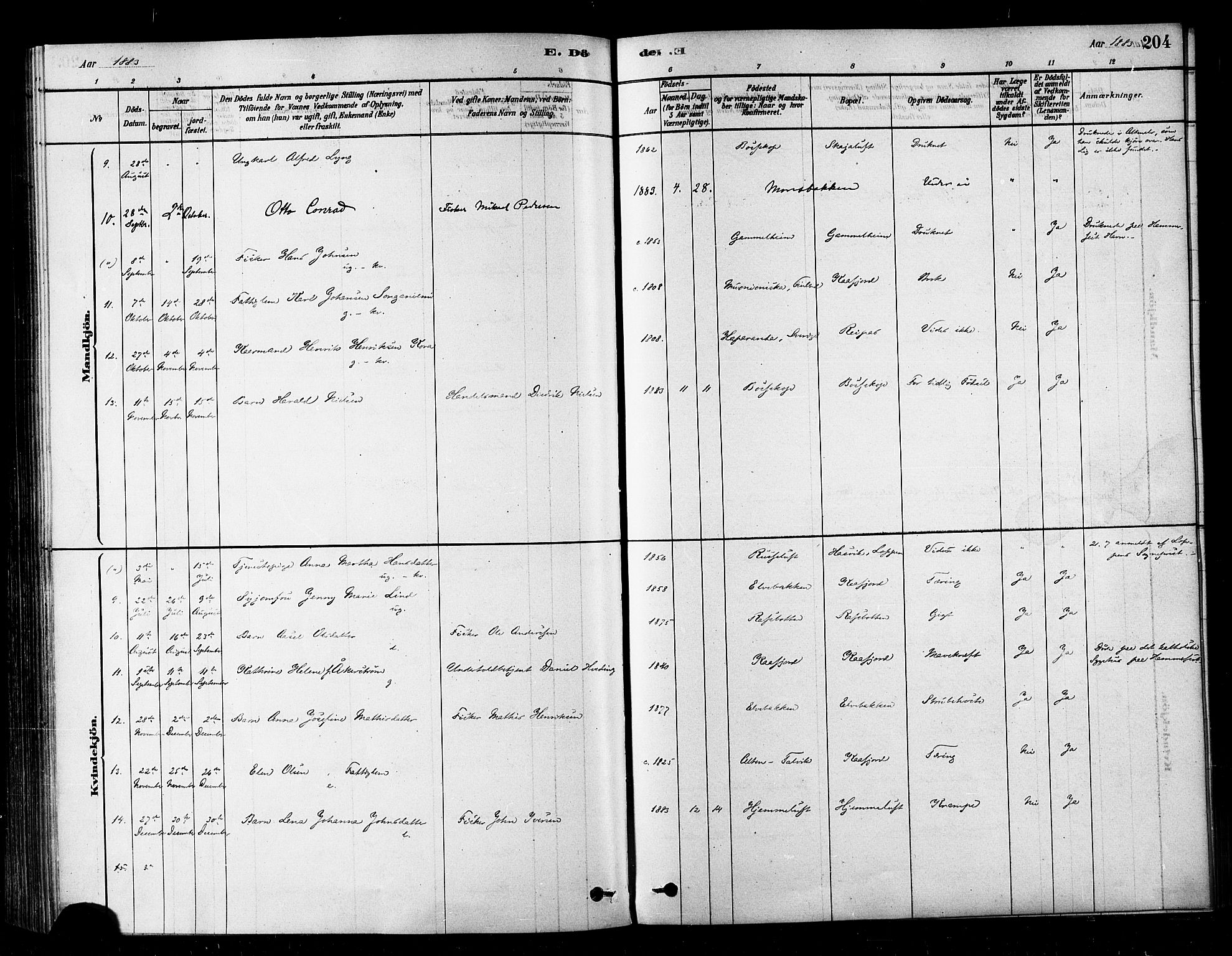 Alta sokneprestkontor, SATØ/S-1338/H/Ha/L0002.kirke: Parish register (official) no. 2, 1879-1892, p. 204