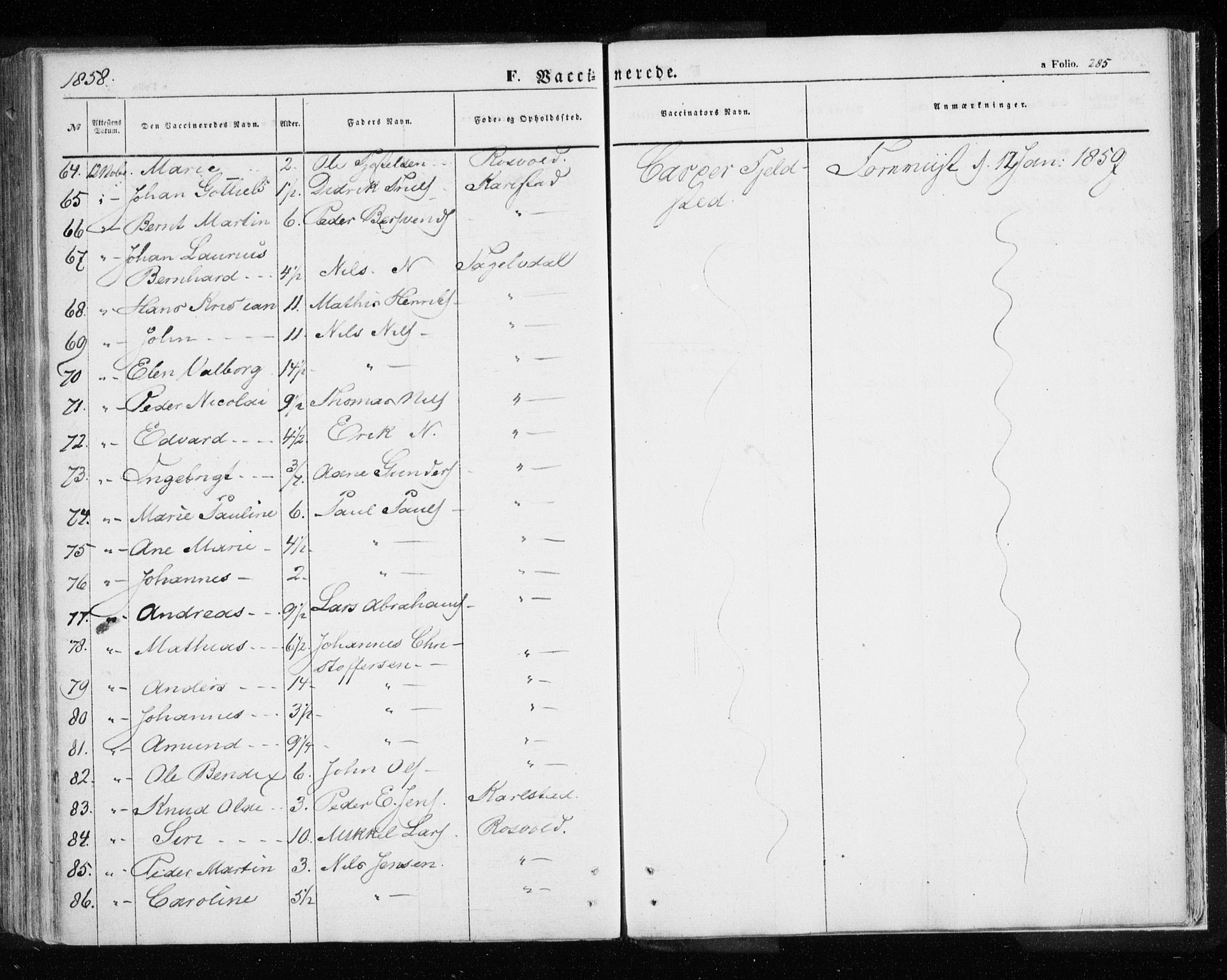 Målselv sokneprestembete, AV/SATØ-S-1311/G/Ga/Gaa/L0003kirke: Parish register (official) no. 3, 1853-1863, p. 285