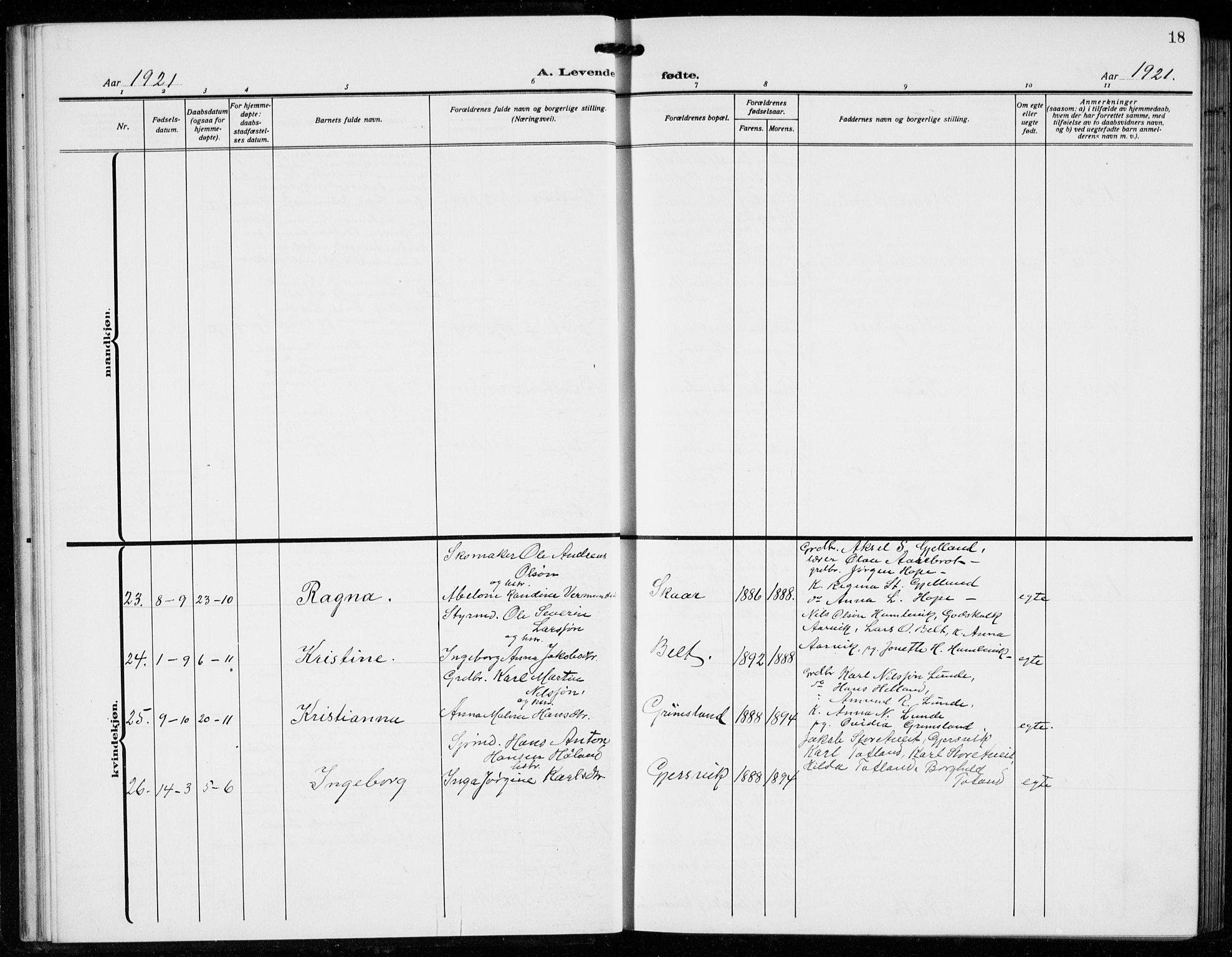 Tysnes sokneprestembete, AV/SAB-A-78601/H/Hab: Parish register (copy) no. B  3, 1918-1935, p. 18