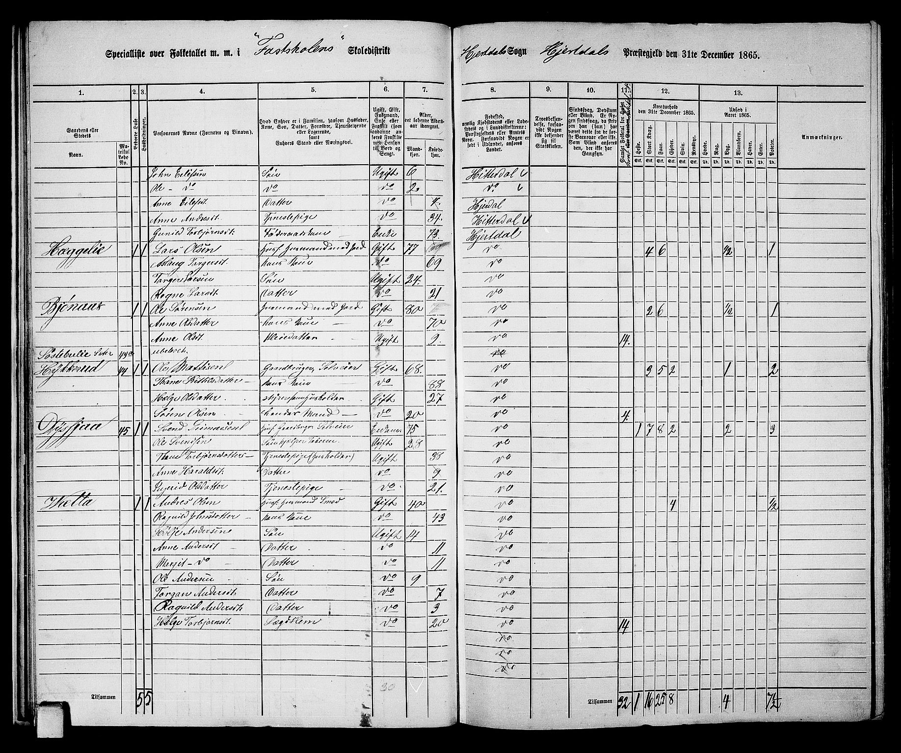 RA, 1865 census for Hjartdal, 1865, p. 23