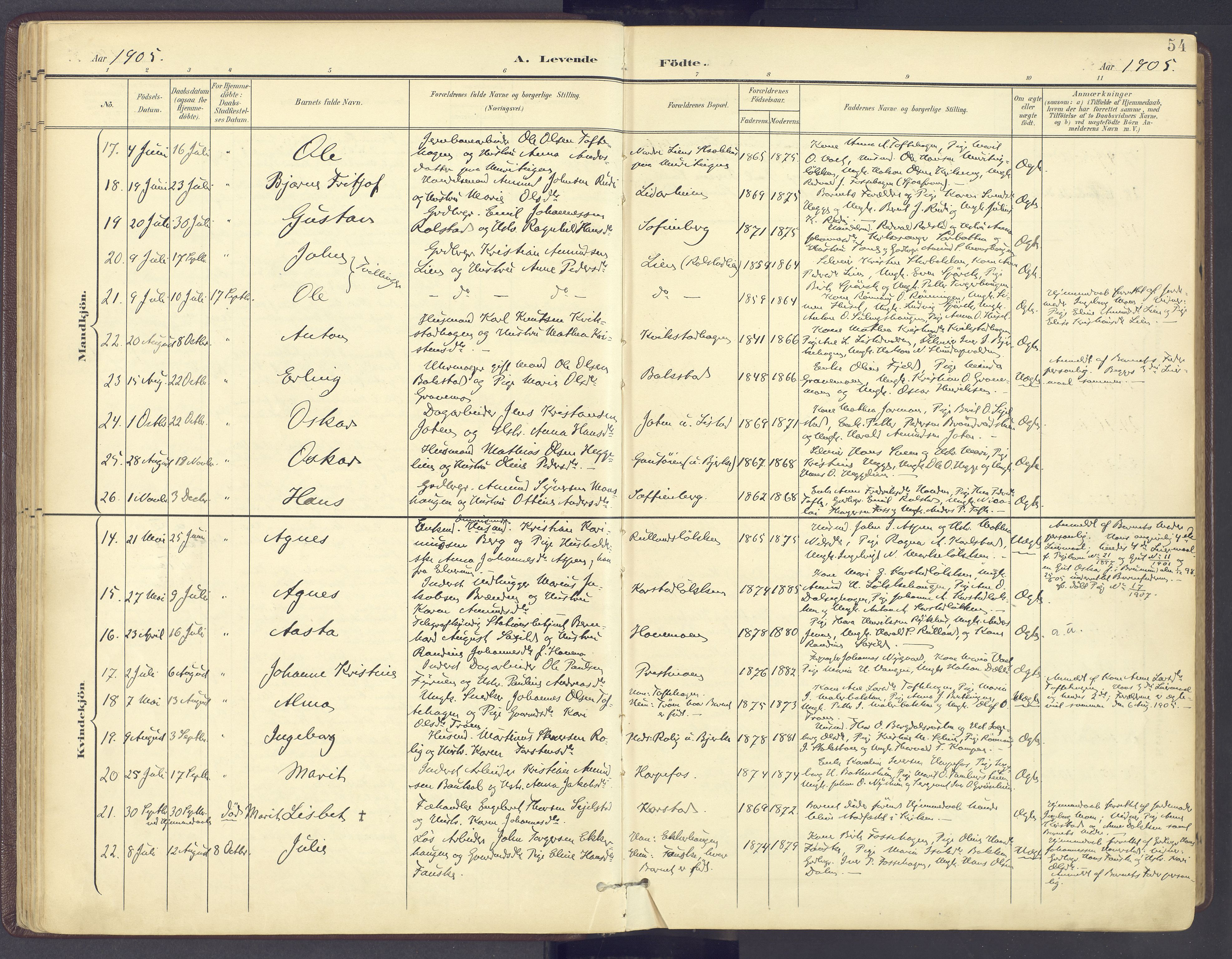 Sør-Fron prestekontor, AV/SAH-PREST-010/H/Ha/Haa/L0004: Parish register (official) no. 4, 1898-1919, p. 54