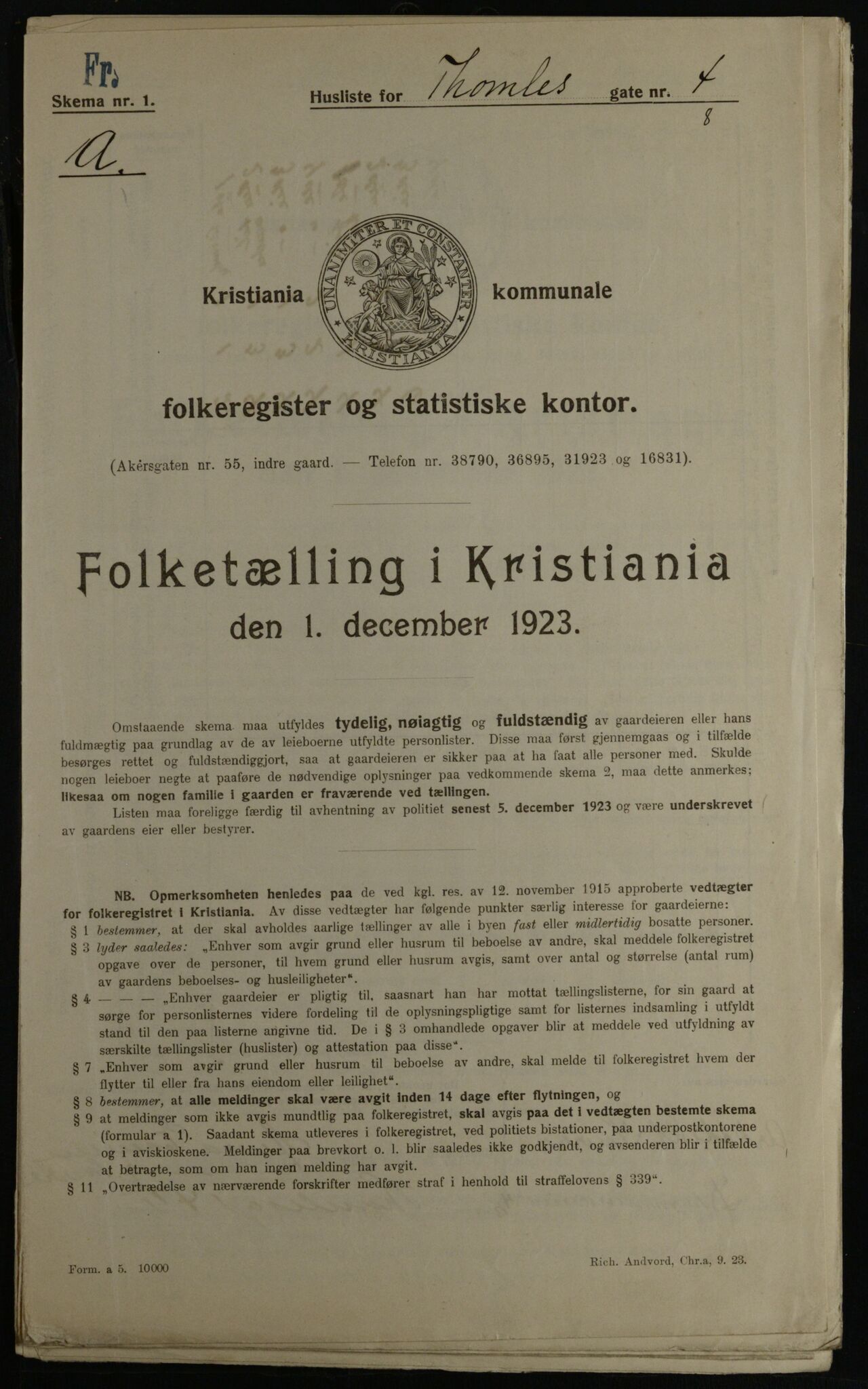 OBA, Municipal Census 1923 for Kristiania, 1923, p. 120947