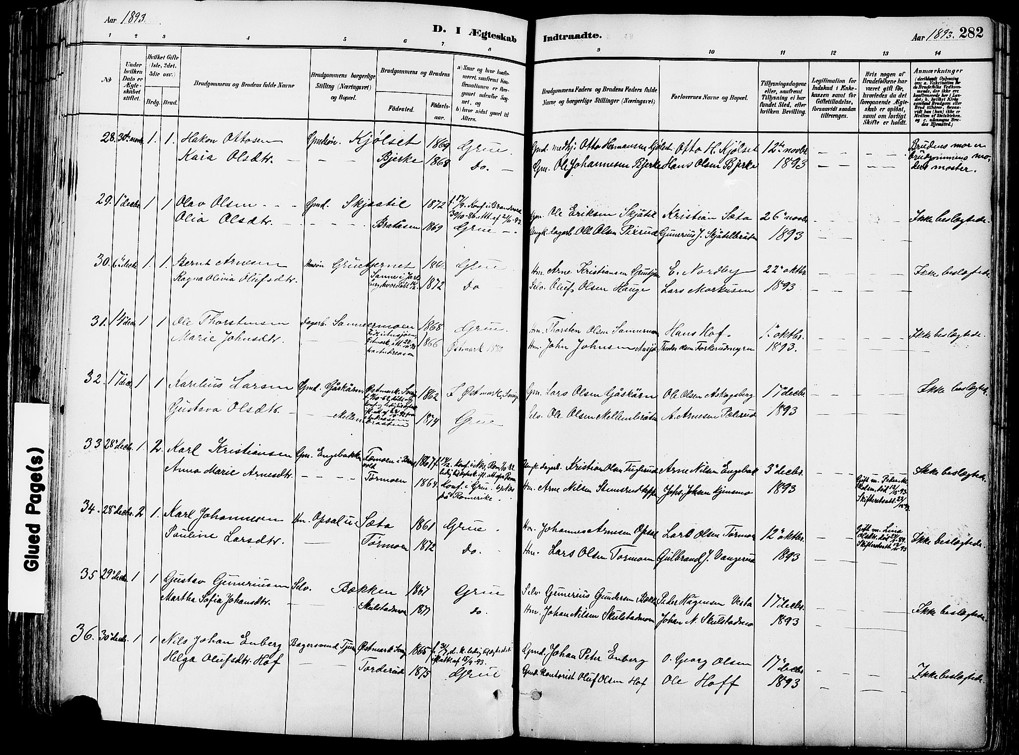 Grue prestekontor, AV/SAH-PREST-036/H/Ha/Haa/L0012: Parish register (official) no. 12, 1881-1897, p. 282