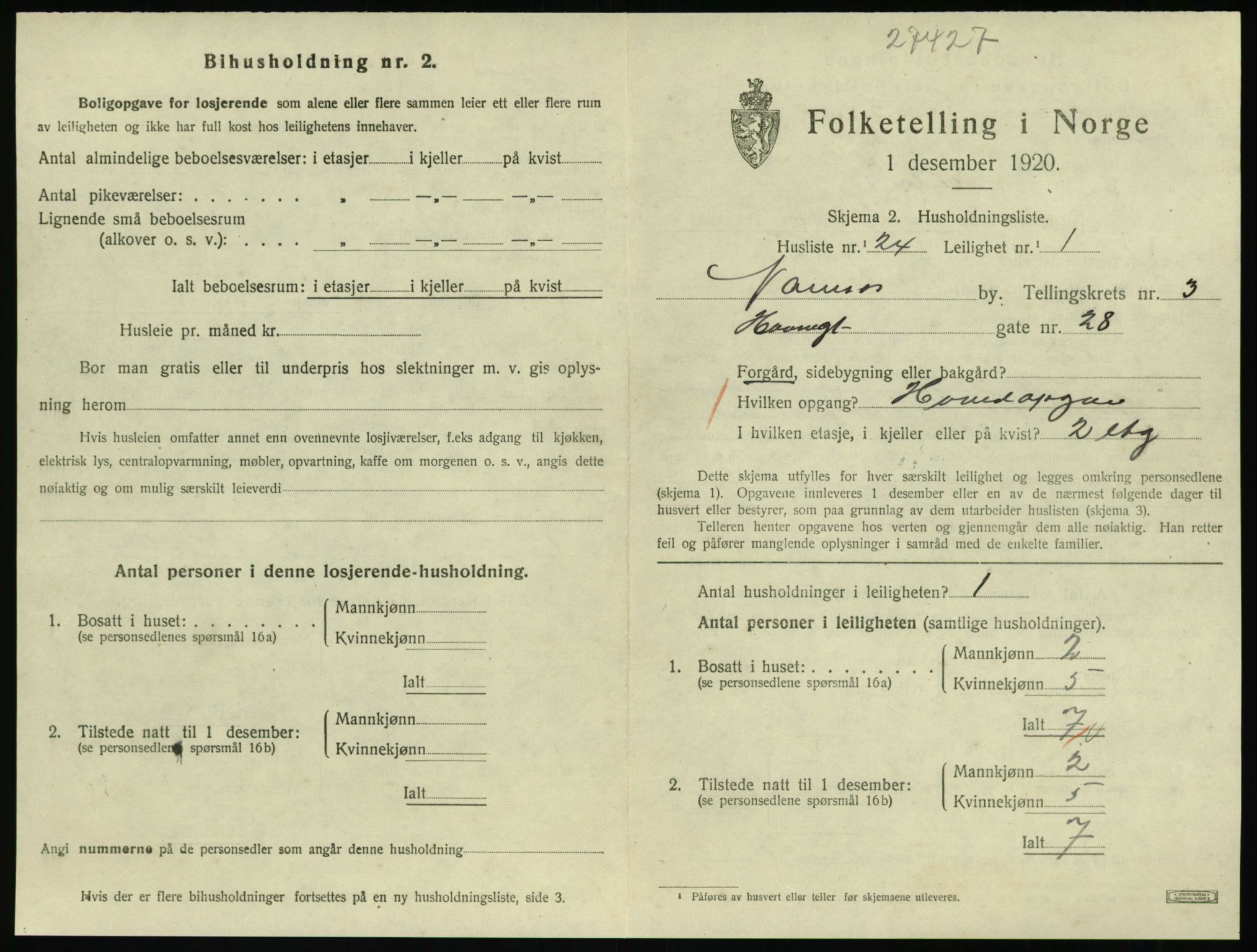 SAT, 1920 census for Namsos, 1920, p. 1209