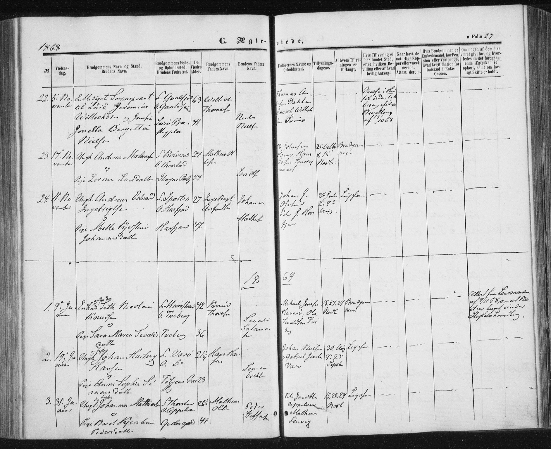 Ministerialprotokoller, klokkerbøker og fødselsregistre - Nord-Trøndelag, SAT/A-1458/784/L0670: Parish register (official) no. 784A05, 1860-1876, p. 27
