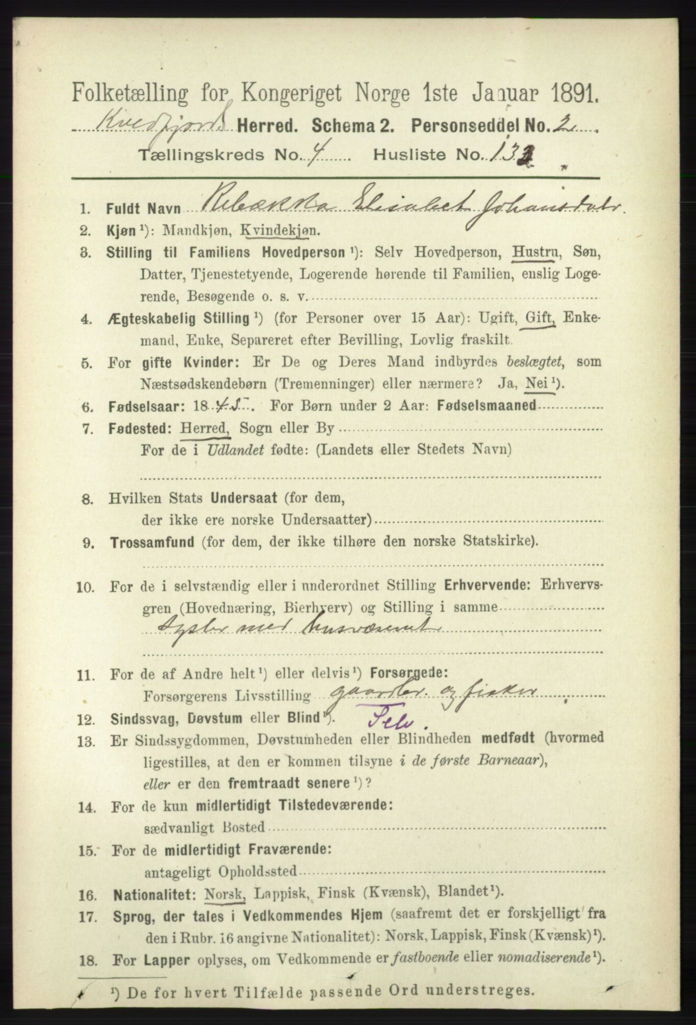 RA, 1891 census for 1911 Kvæfjord, 1891, p. 2730